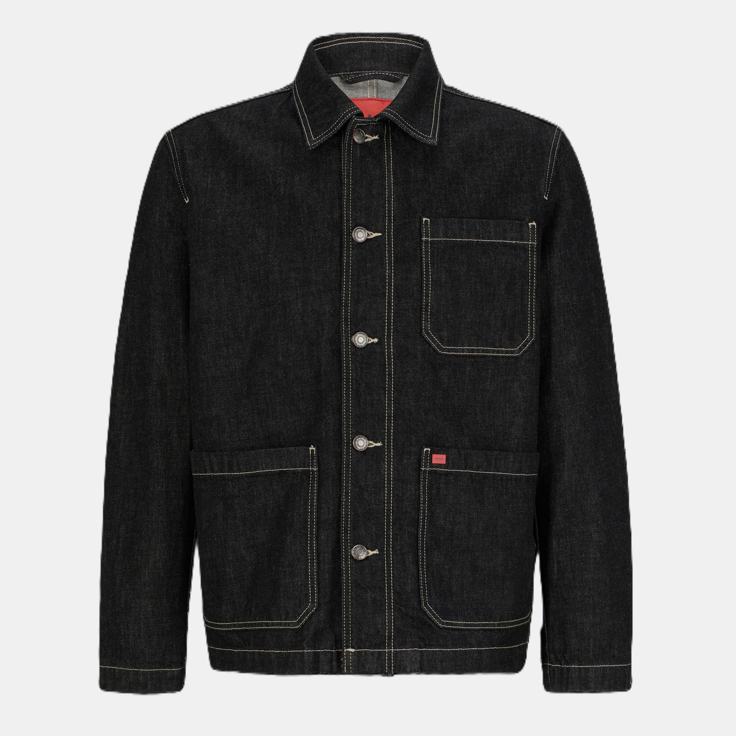 Black - Hugo - Men's  Button-Through Tailored Fit Denim Jacket - 1