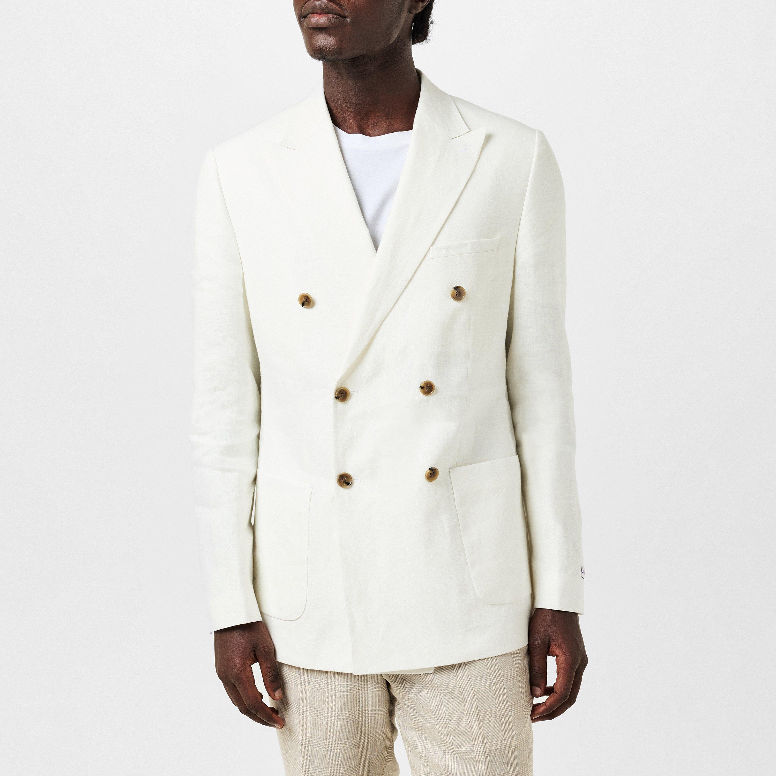 White Linen - Without Prejudice - Men's Frith Linen Long Sleeve Double Breasted Slim Fit Blazer - 1