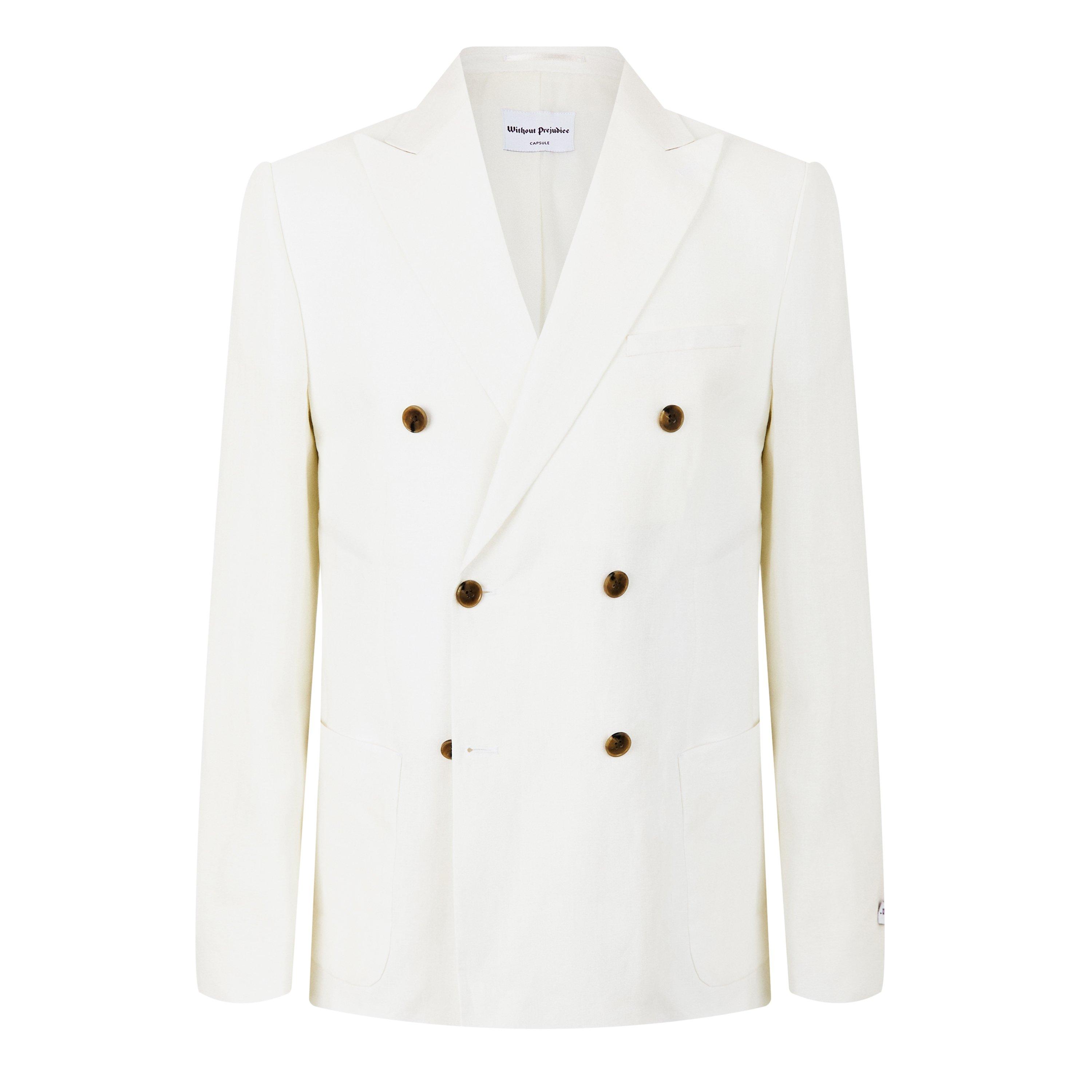 White Linen - Without Prejudice - Men's Frith Linen Long Sleeve Double Breasted Slim Fit Blazer - 8