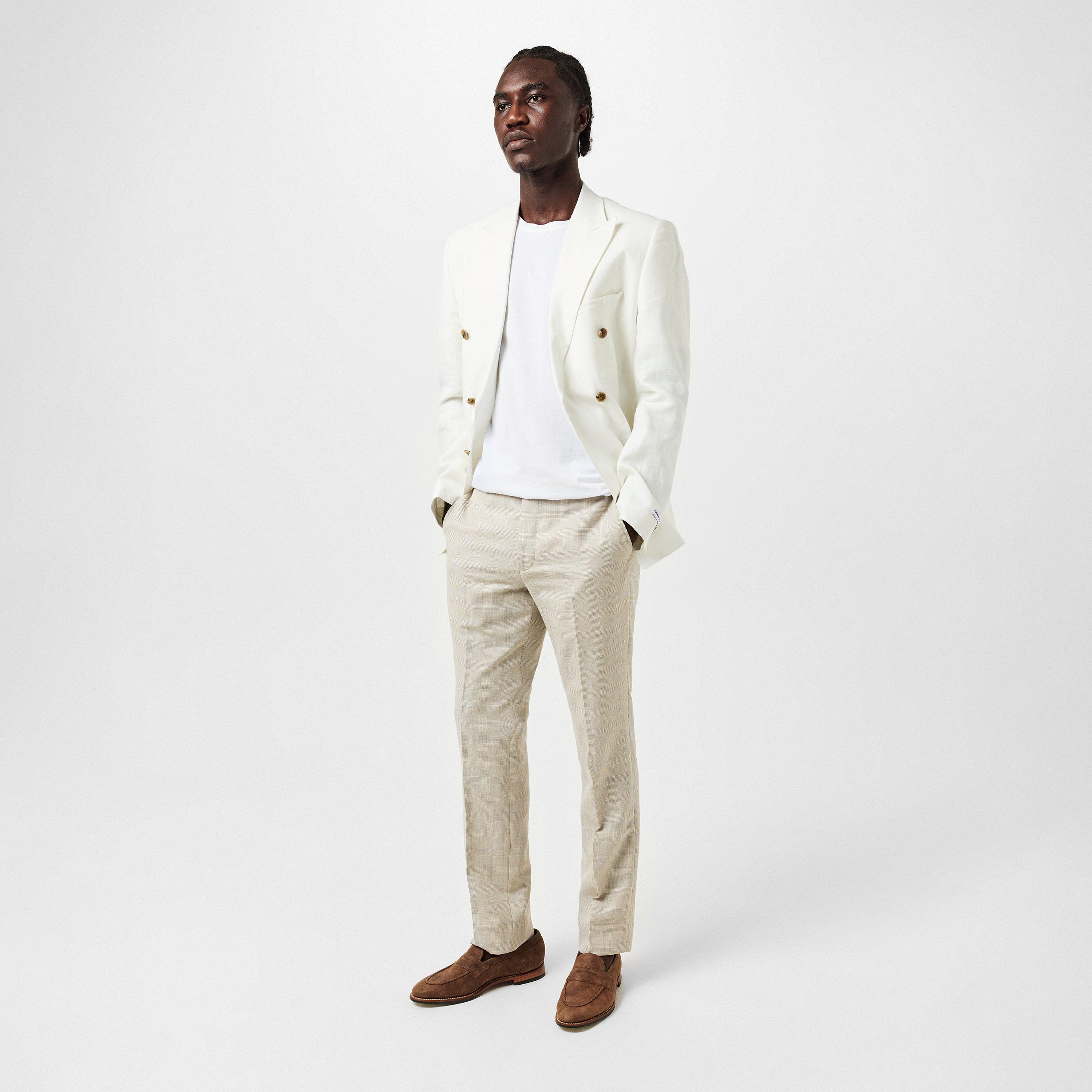 White Linen - Without Prejudice - Men's Frith Linen Long Sleeve Double Breasted Slim Fit Blazer - 4