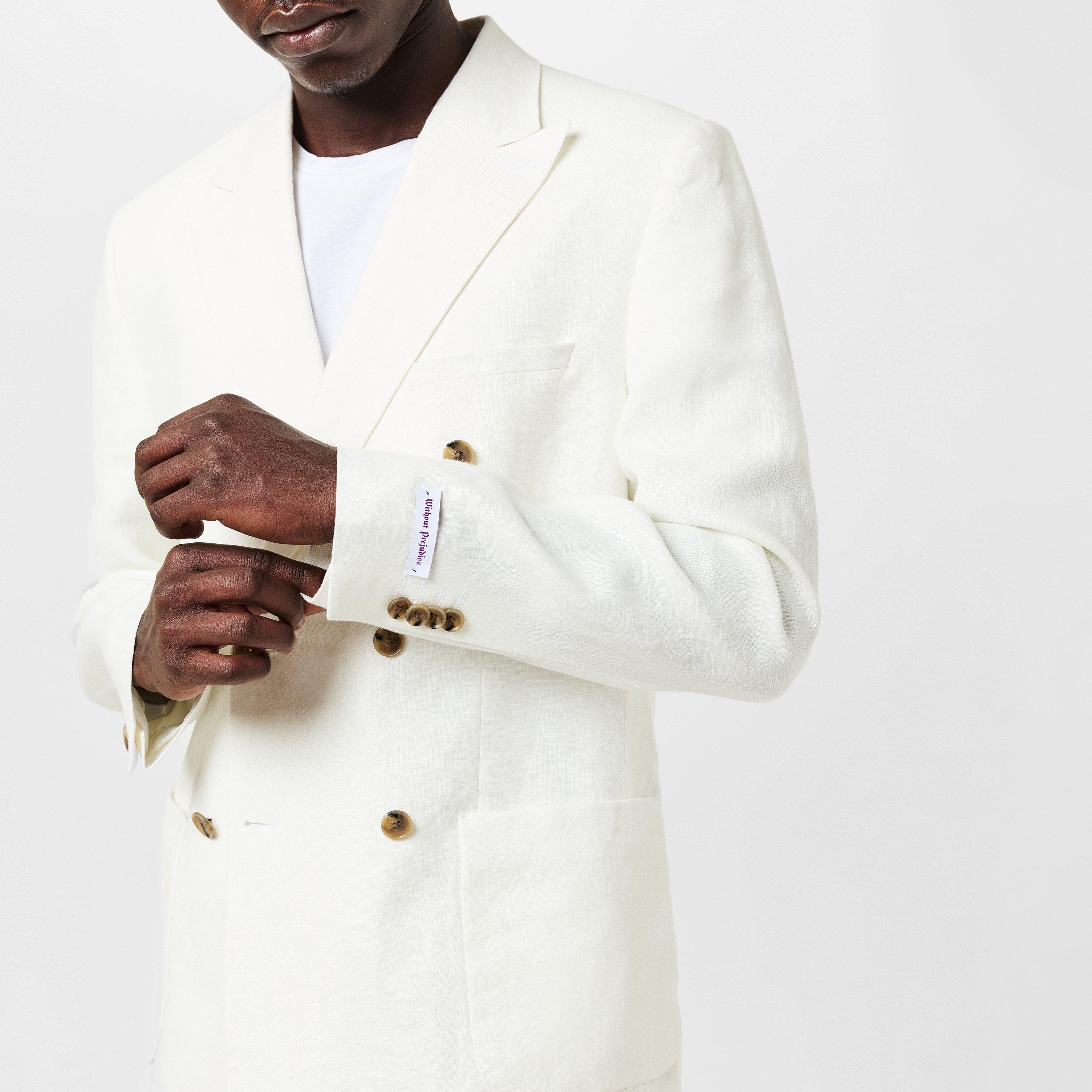 White Linen - Without Prejudice - Men's Frith Linen Long Sleeve Double Breasted Slim Fit Blazer - 5