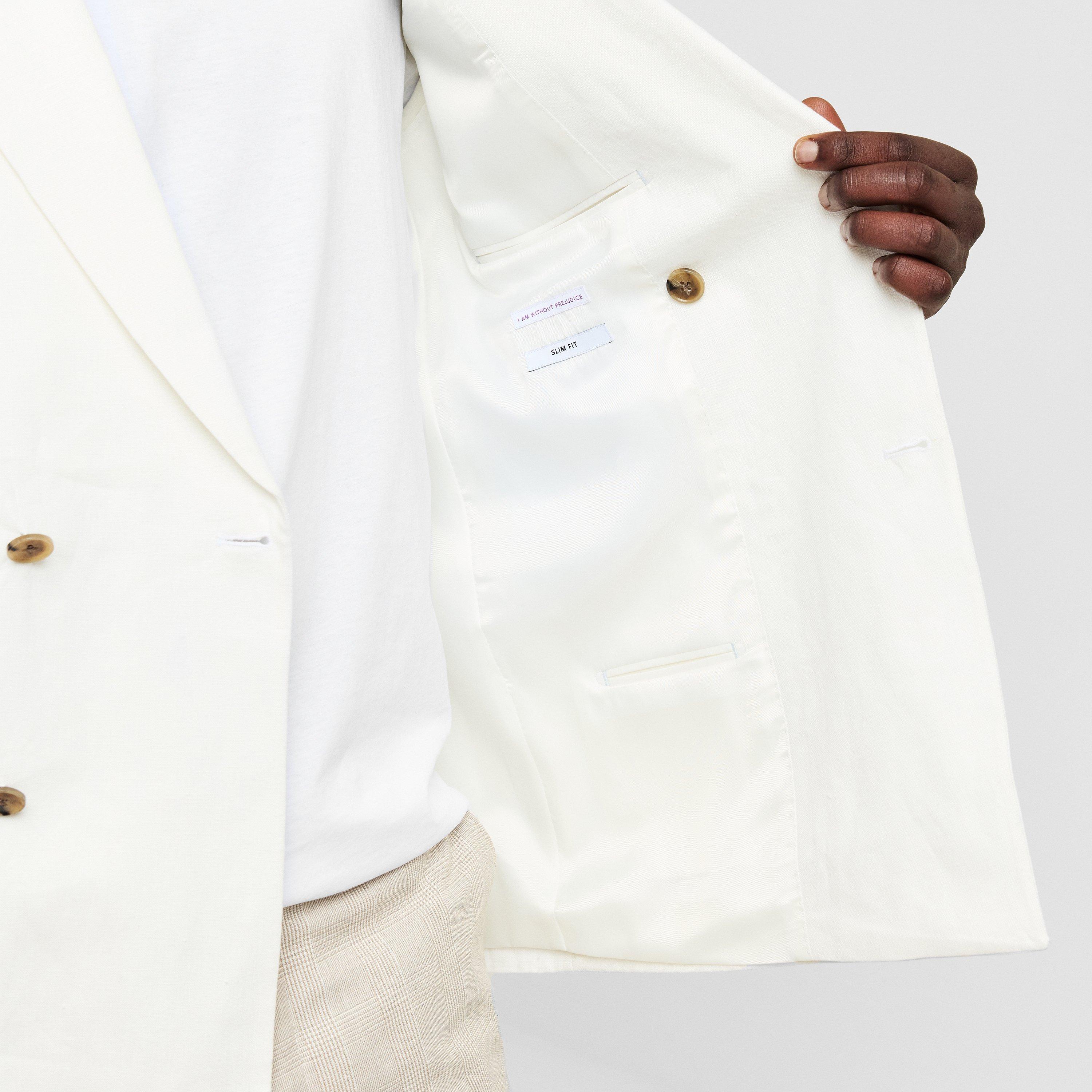 White Linen - Without Prejudice - Men's Frith Linen Long Sleeve Double Breasted Slim Fit Blazer - 6