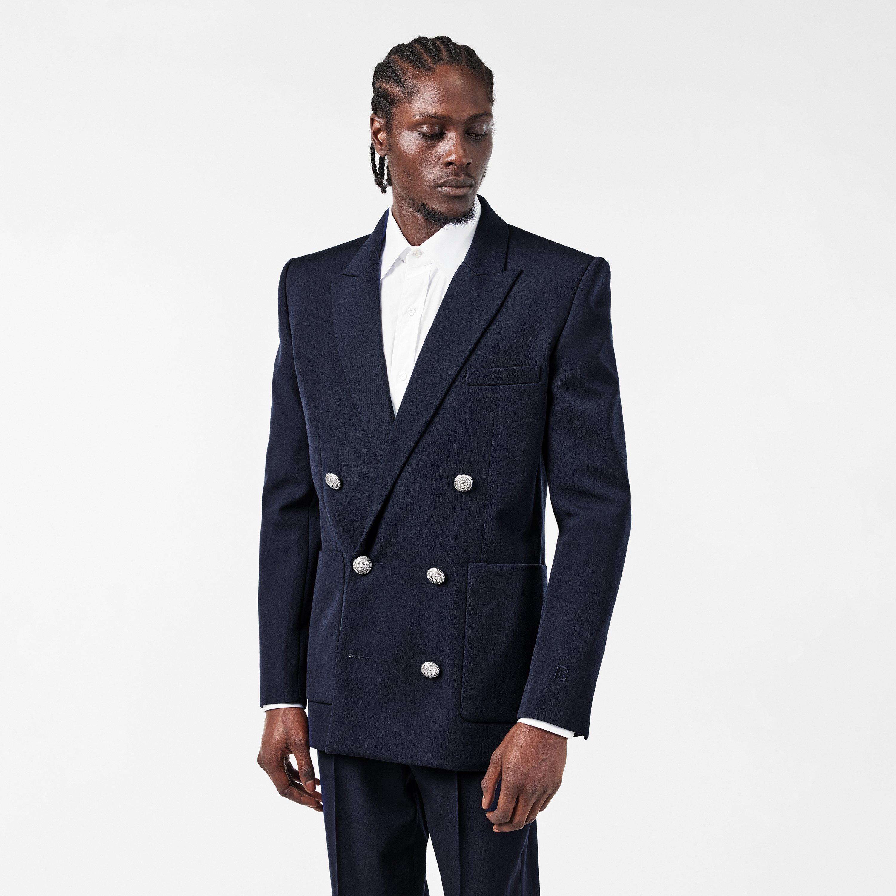 Navy - Balmain - Men's Button Military-Inspired Gold-Tone Blazer - 3