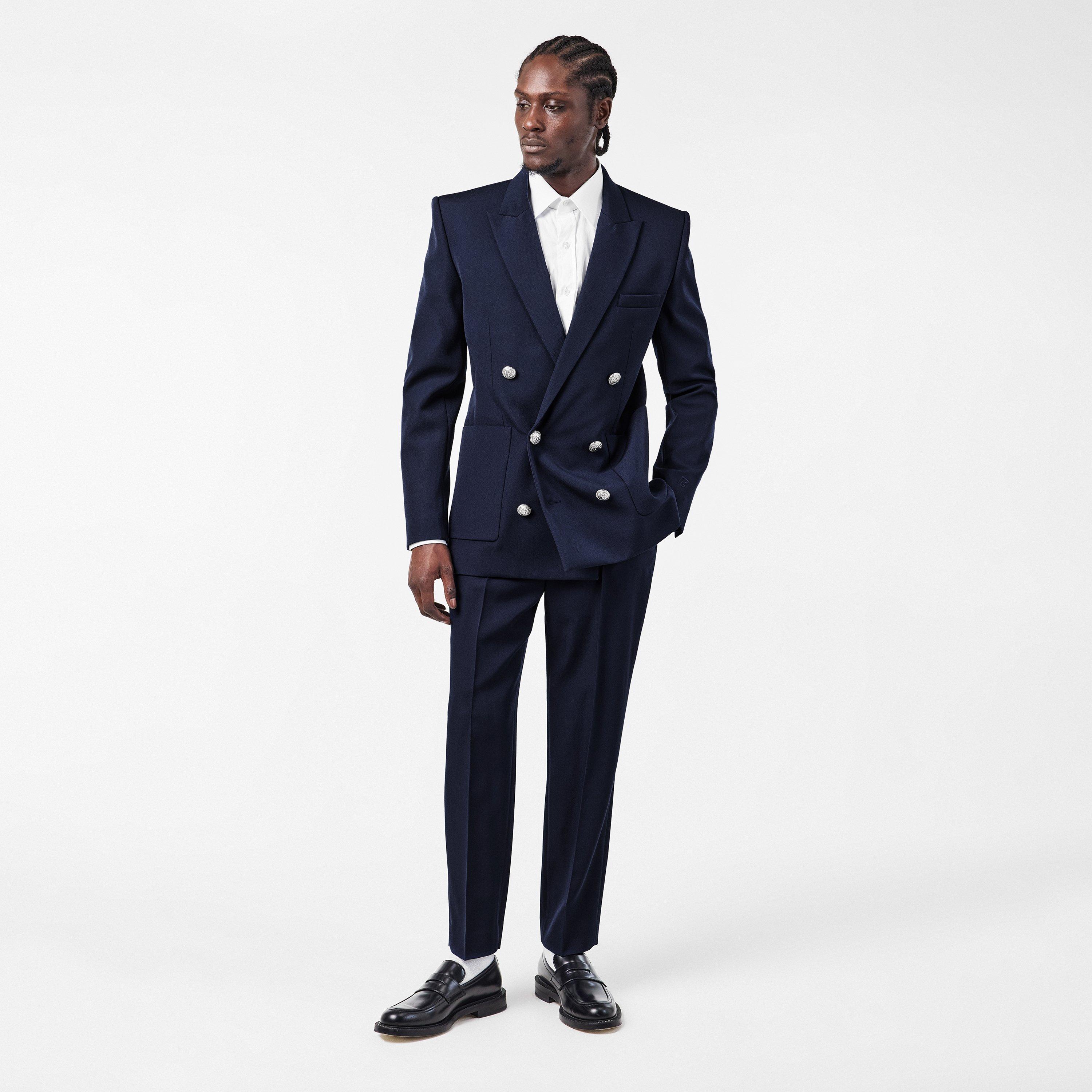 Navy - Balmain - Men's Button Military-Inspired Gold-Tone Blazer - 6