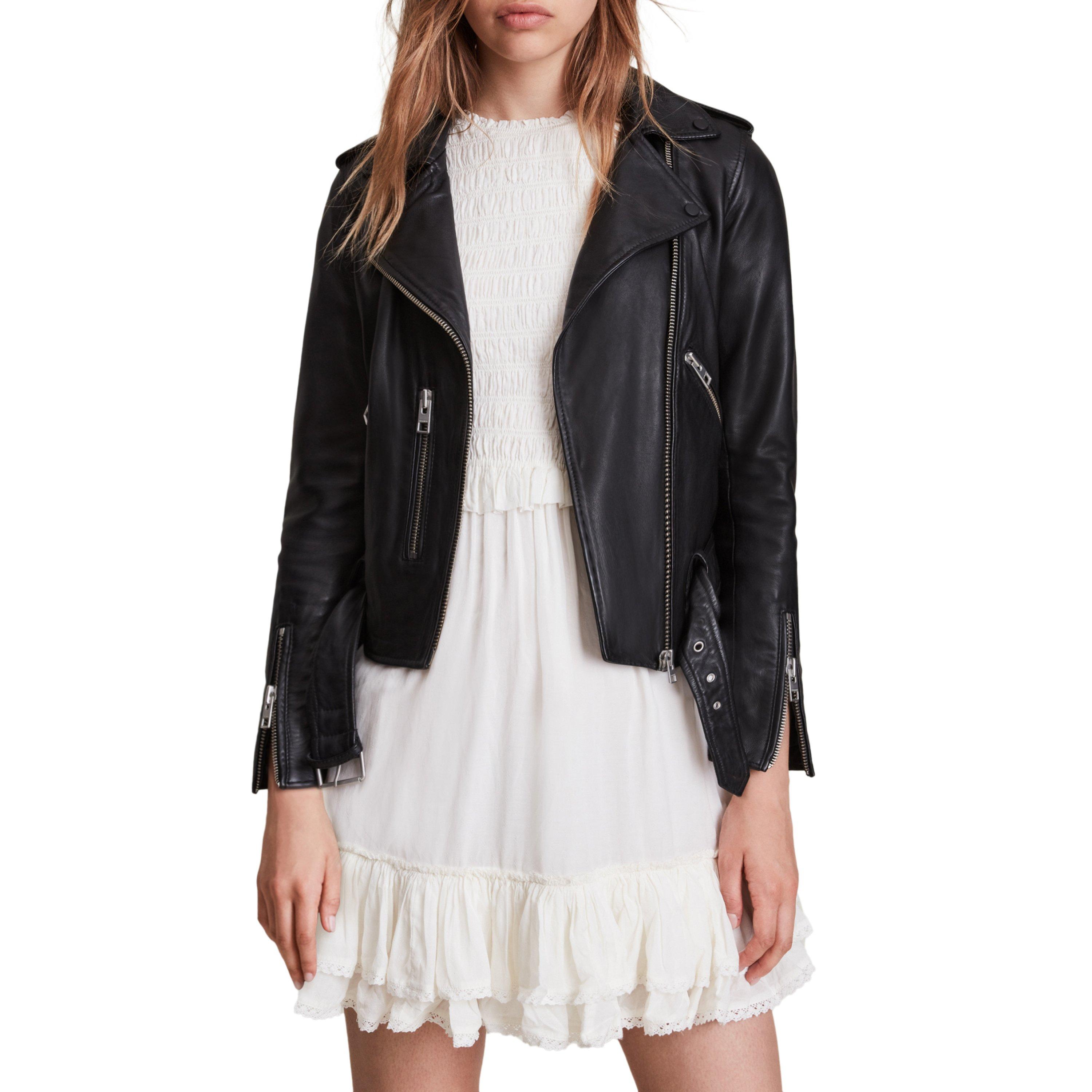 Black - AllSaints - Women's Balfern Biker Leather Long Sleeve Leather Jacket - 2