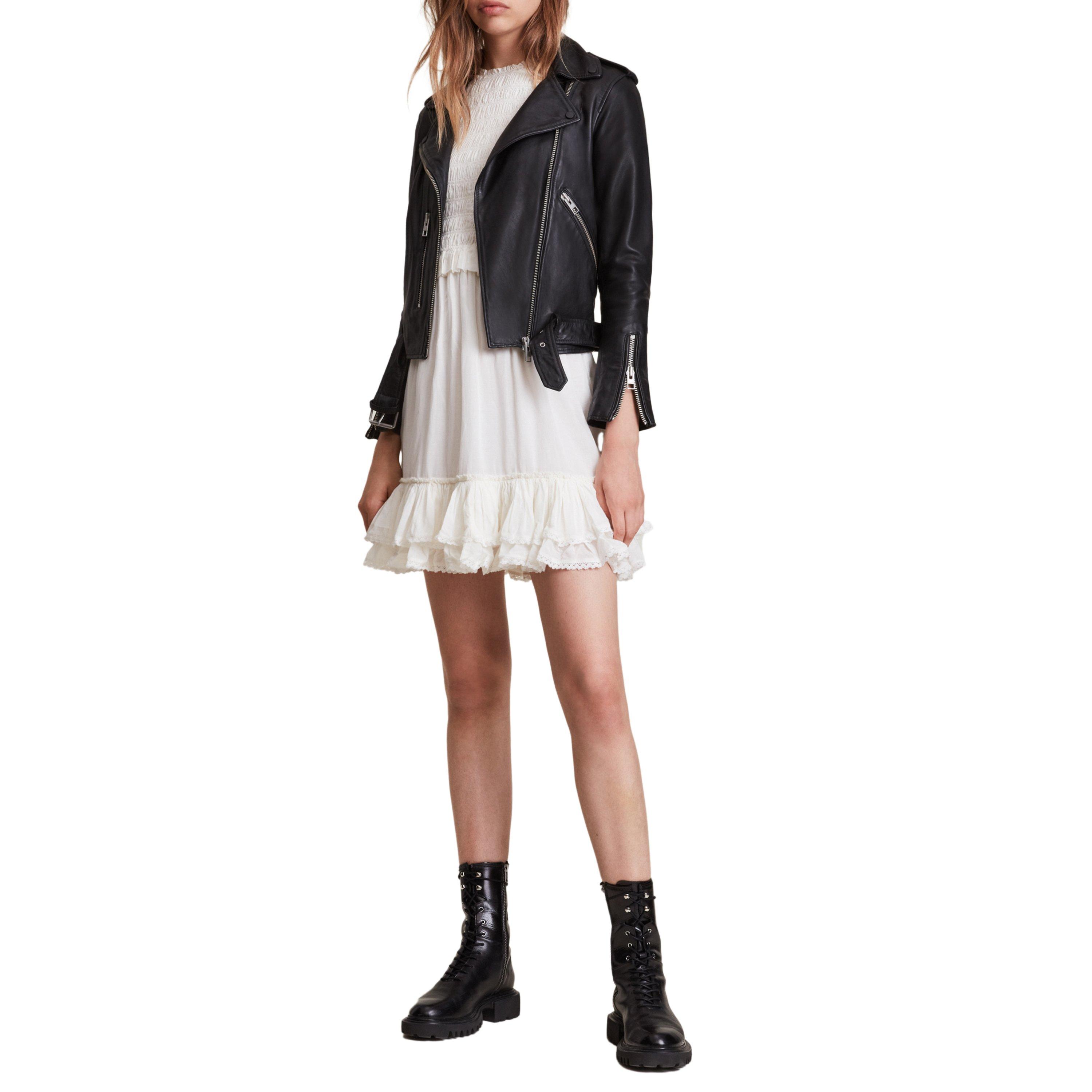 Black - AllSaints - Women's Balfern Biker Leather Long Sleeve Leather Jacket - 3