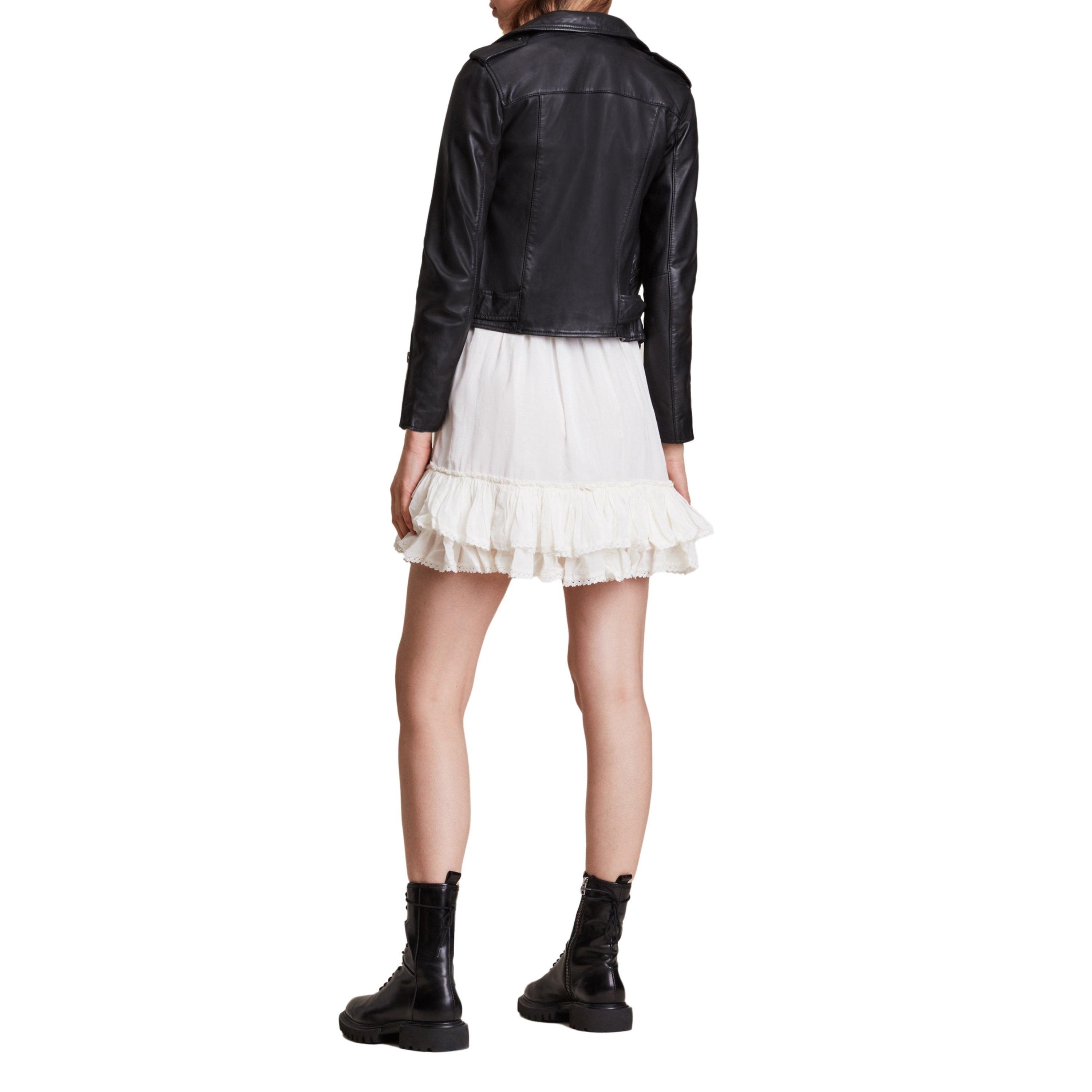 Black - AllSaints - Women's Balfern Biker Leather Long Sleeve Leather Jacket - 4