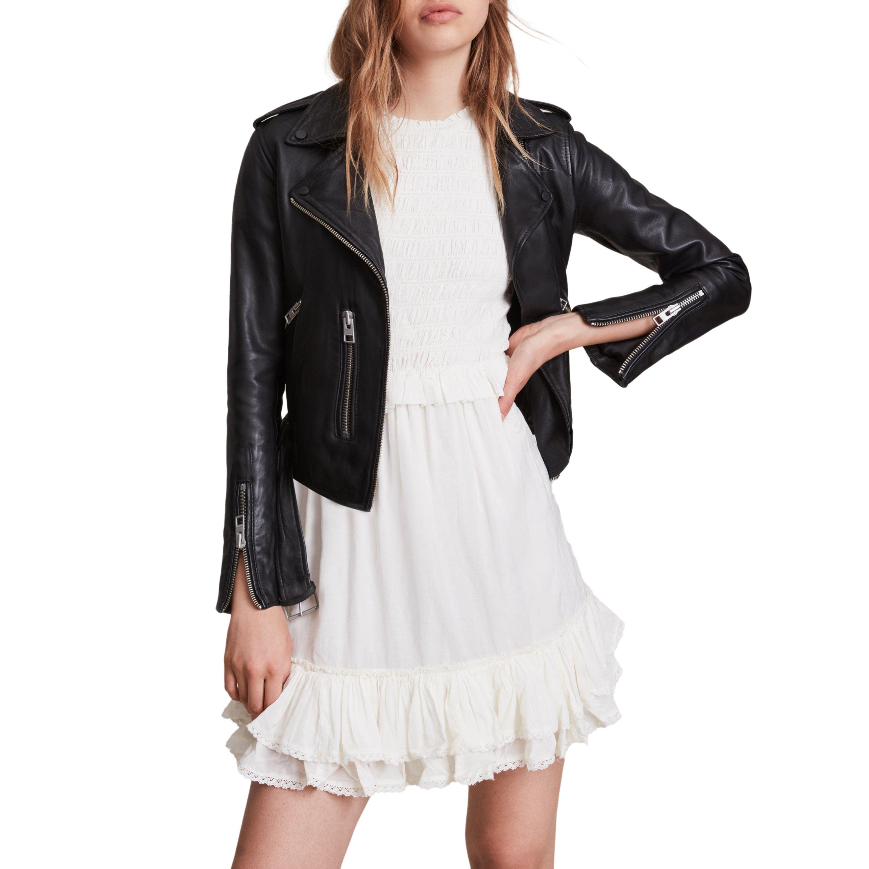 Black - AllSaints - Women's Balfern Biker Leather Long Sleeve Leather Jacket - 6