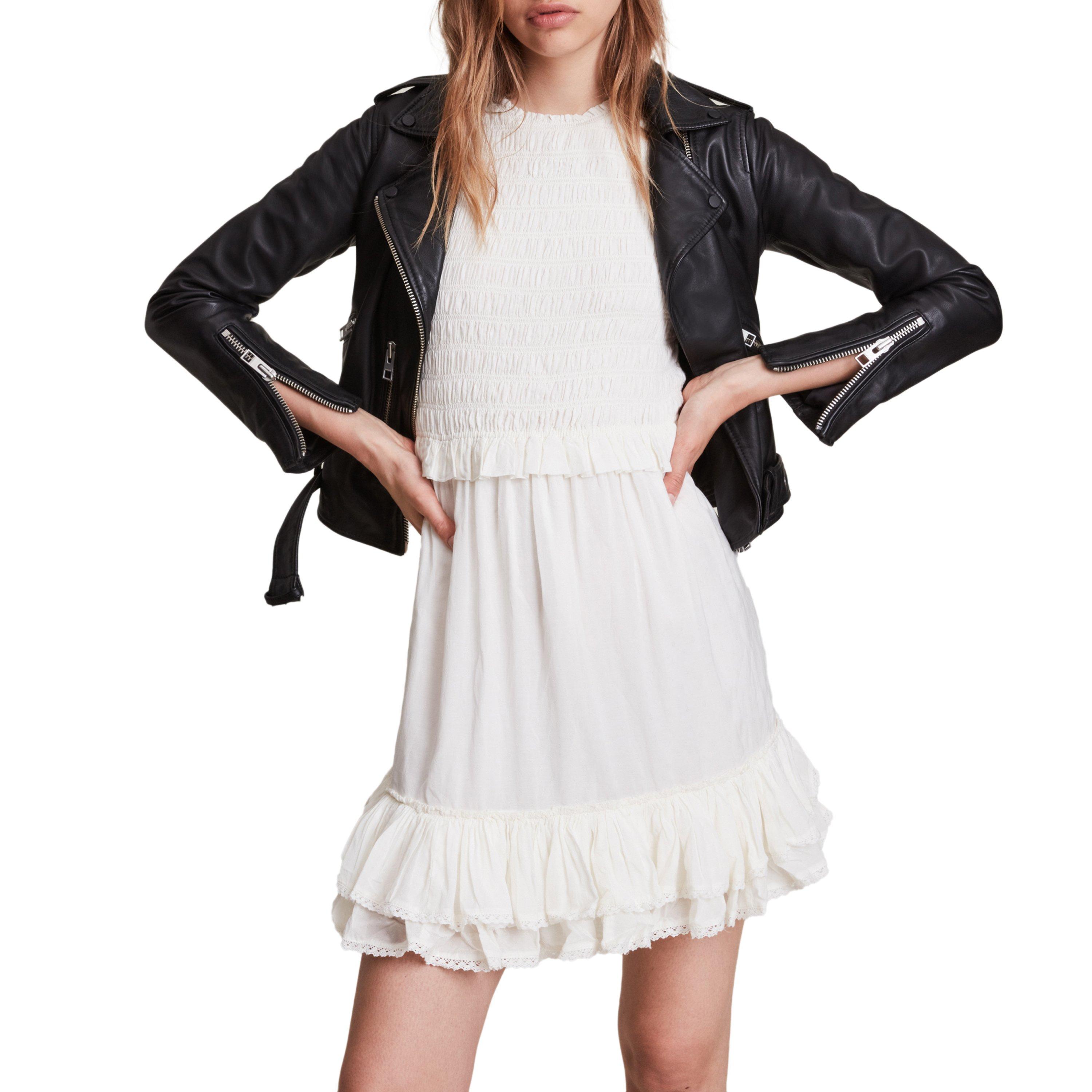 Black - AllSaints - Women's Balfern Biker Leather Long Sleeve Leather Jacket - 7