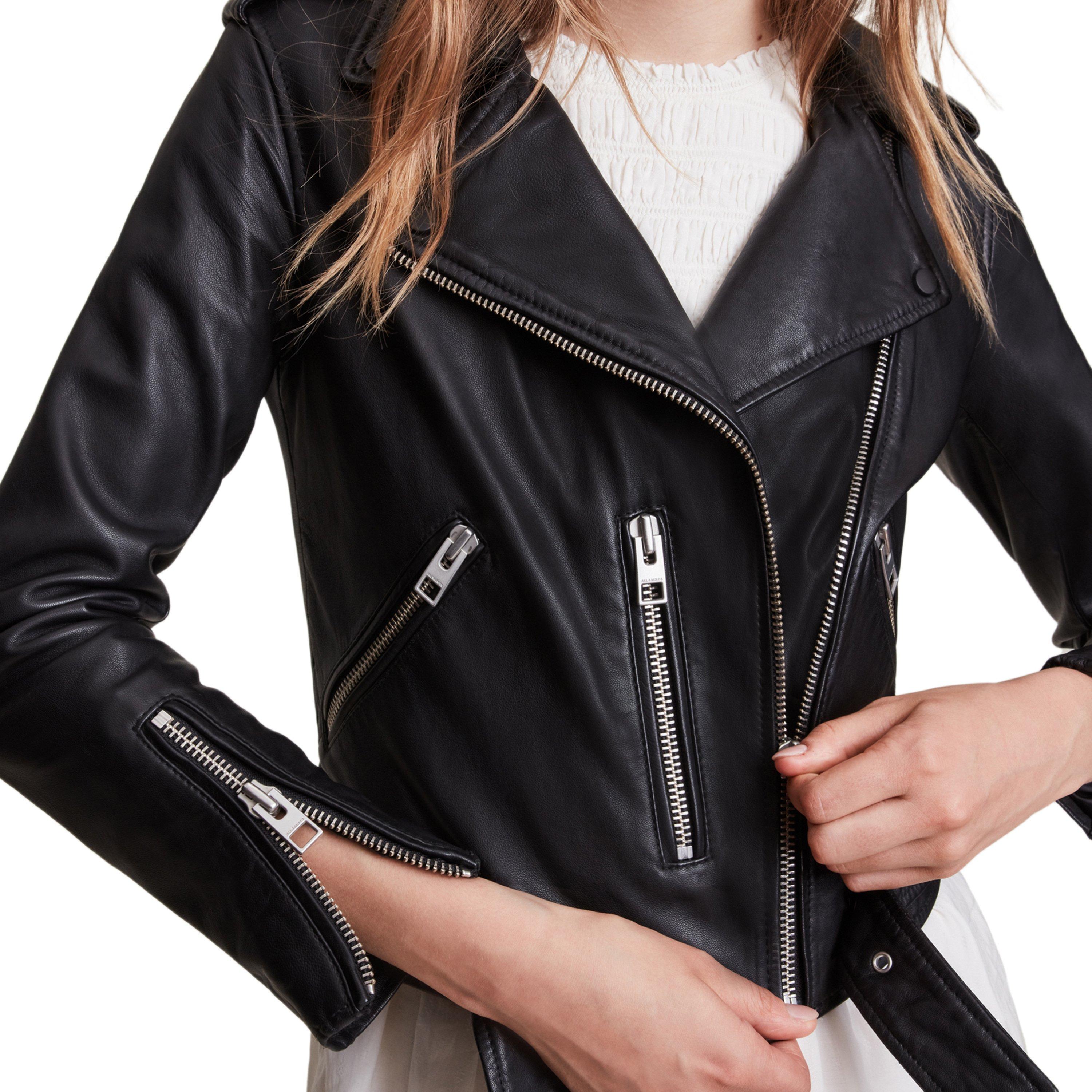 Black - AllSaints - Women's Balfern Biker Leather Long Sleeve Leather Jacket - 8