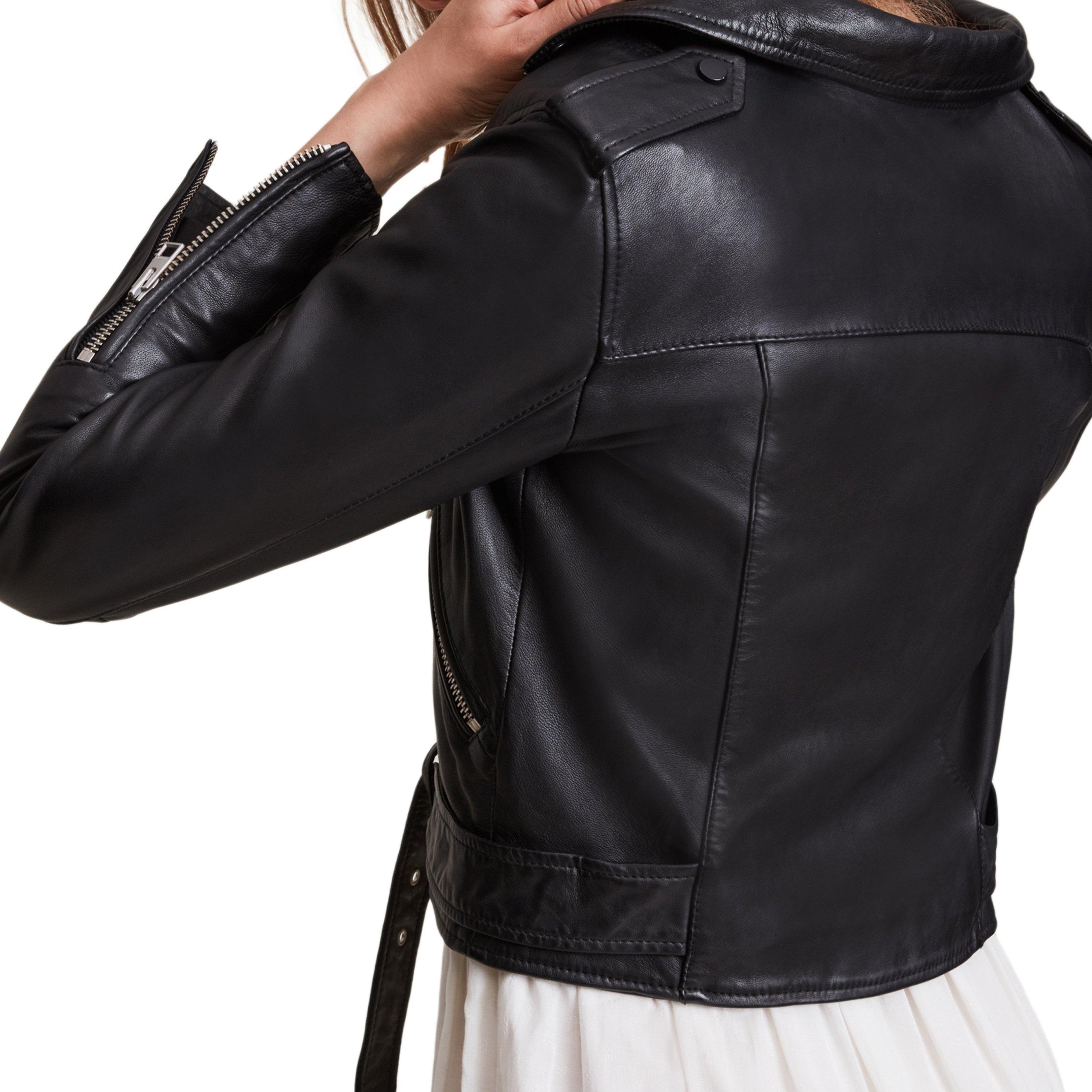 Black - AllSaints - Women's Balfern Biker Leather Long Sleeve Leather Jacket - 9