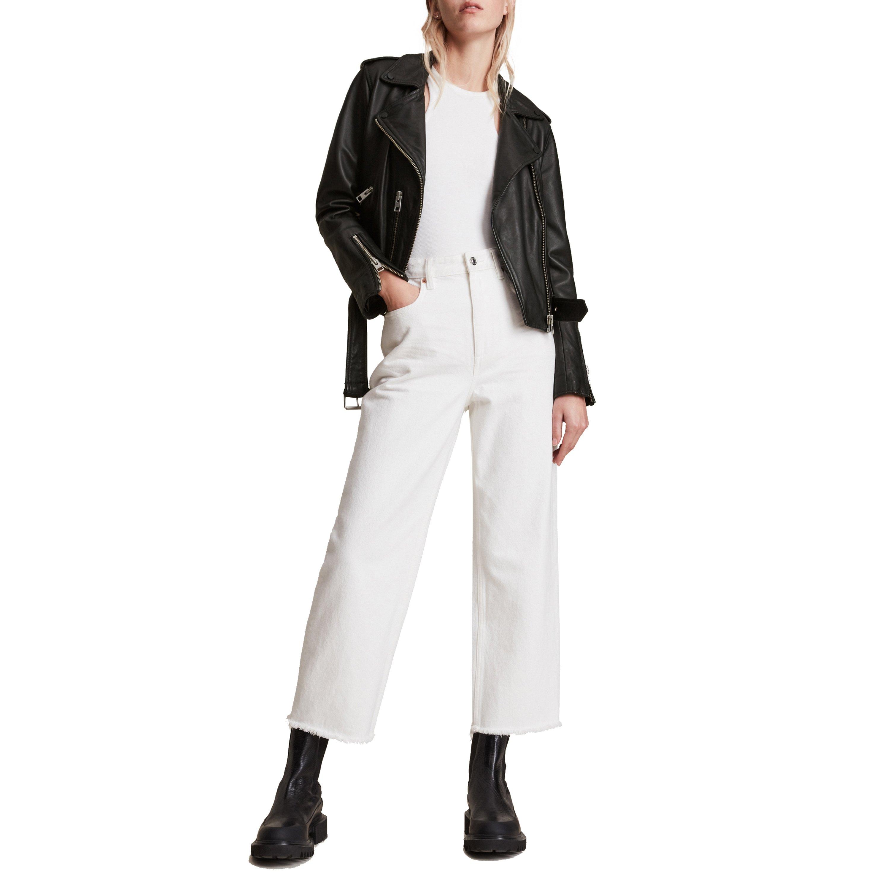 Black - AllSaints - Women's Balfern Biker Leather Long Sleeve Leather Jacket - 10