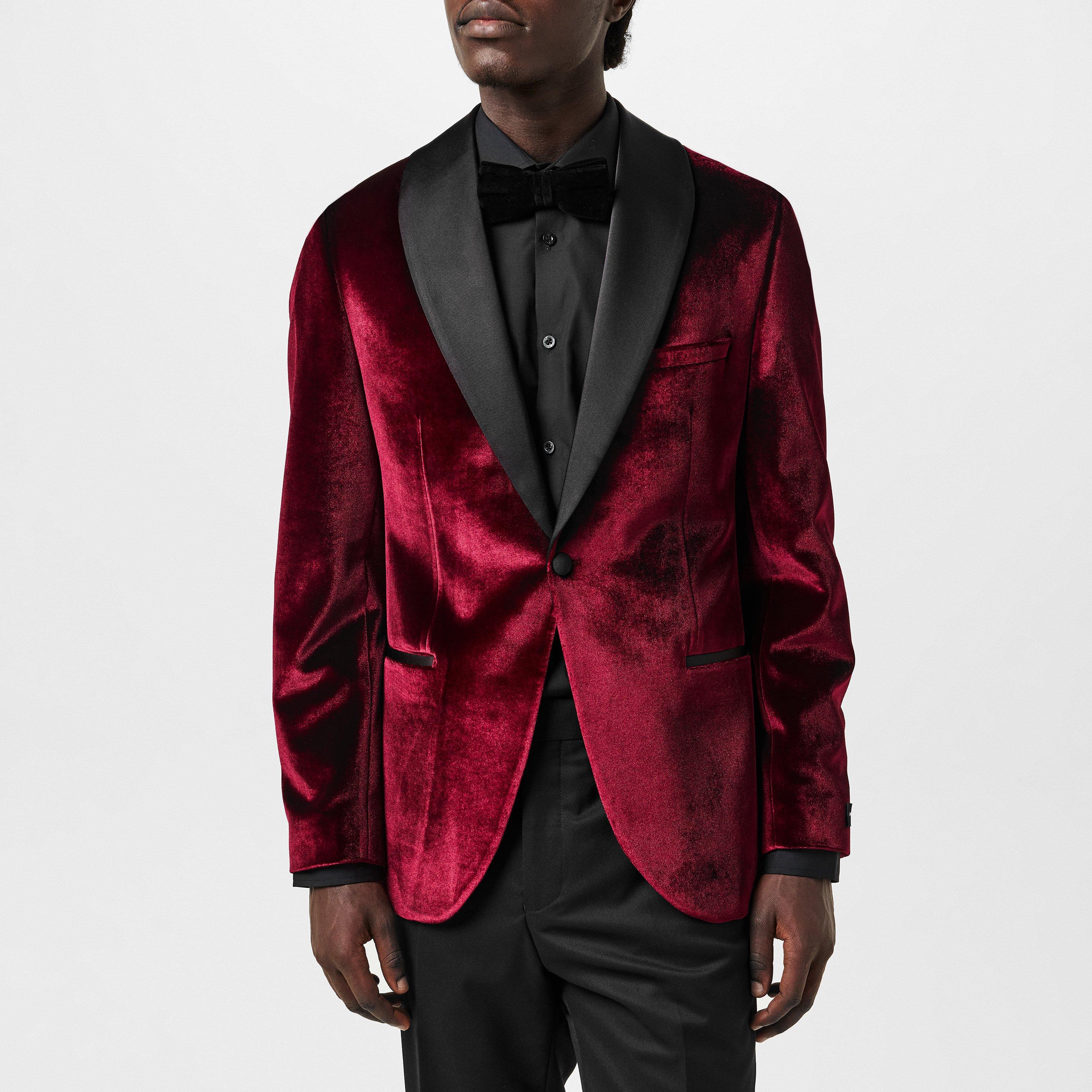 Burgundy Velvet - Twisted Tailor - Men's Kipling Slim Fit Velvet Long Sleeve Blazer - 1