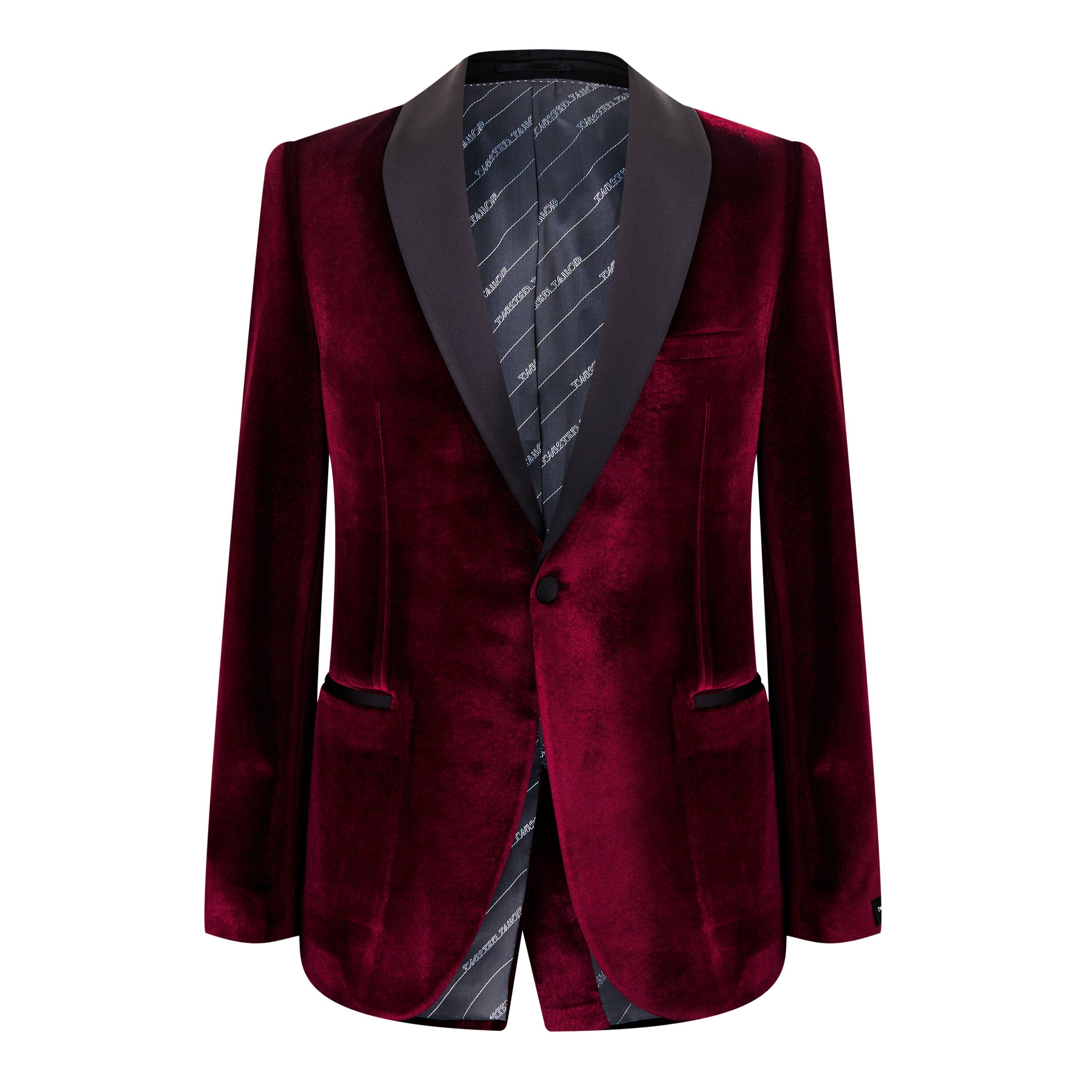 Burgundy Velvet - Twisted Tailor - Men's Kipling Slim Fit Velvet Long Sleeve Blazer - 8