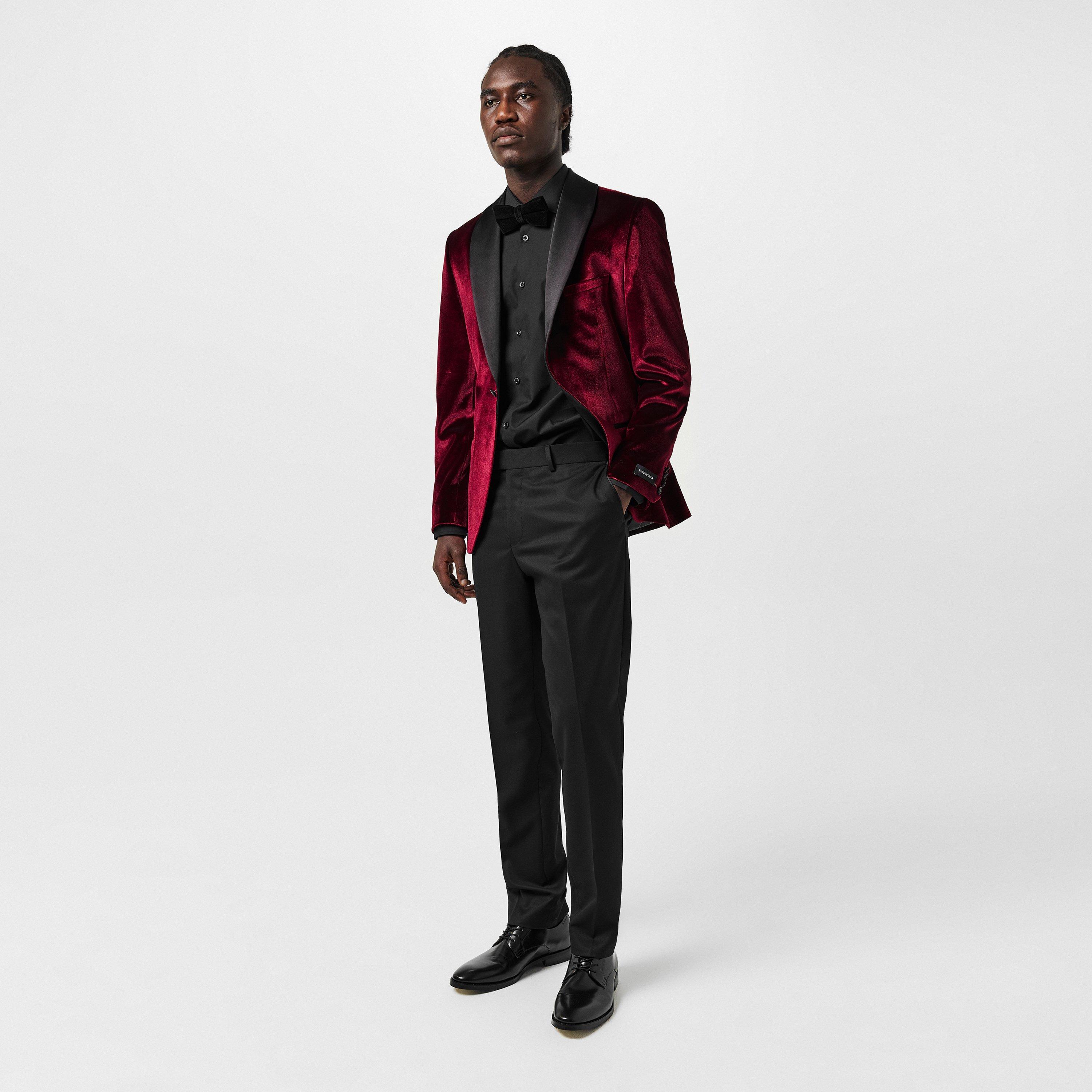 Burgundy Velvet - Twisted Tailor - Men's Kipling Slim Fit Velvet Long Sleeve Blazer - 4