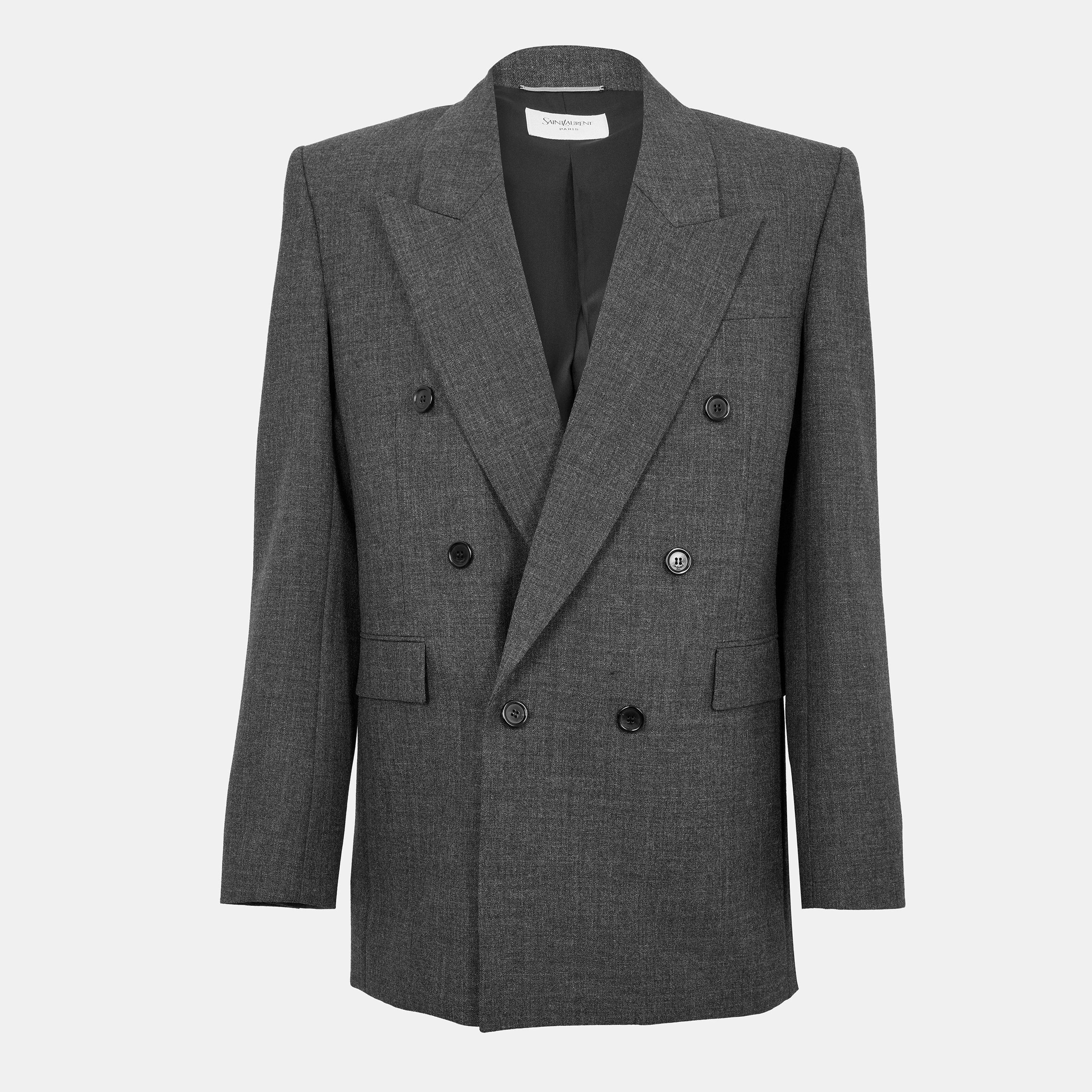 Saint Laurent Mens Double-Breasted Blazer - Grey - XL