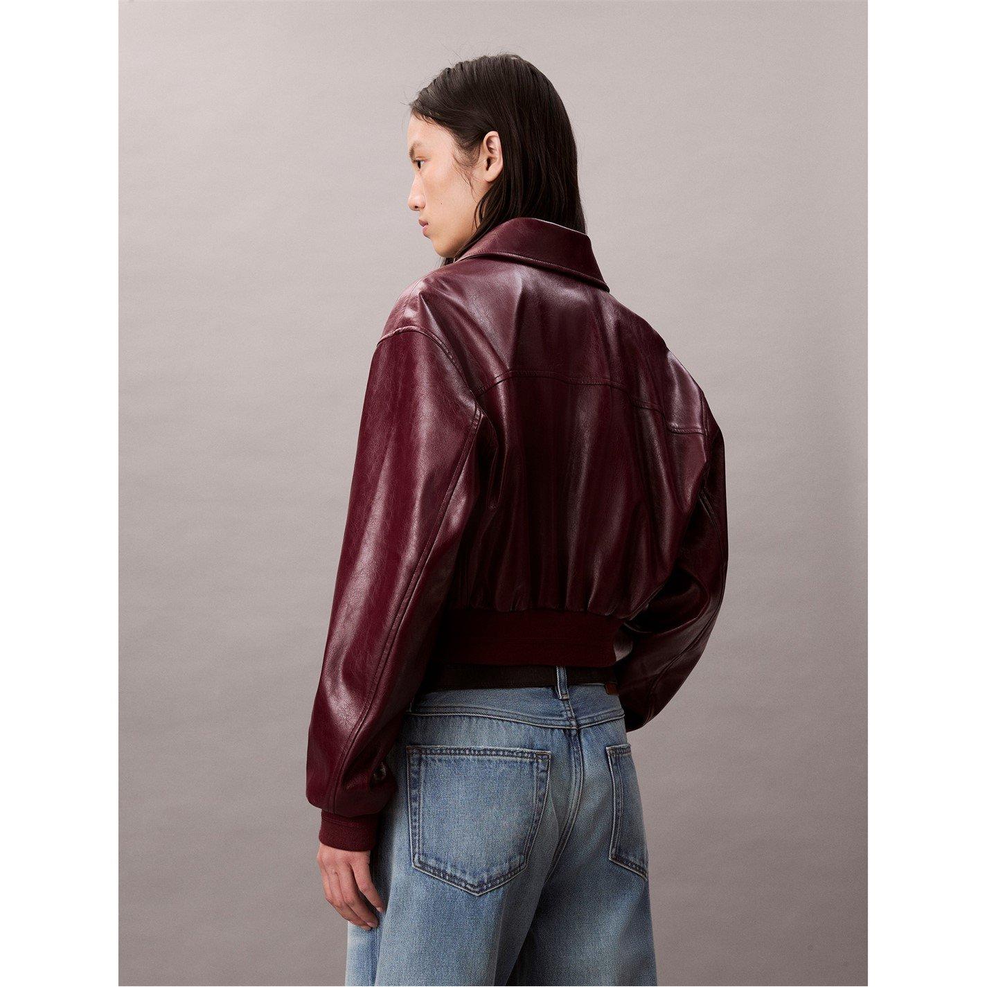 Deep Rouge - Calvin Klein Jeans - Women's Cropped Faux Leather Jacket - 3