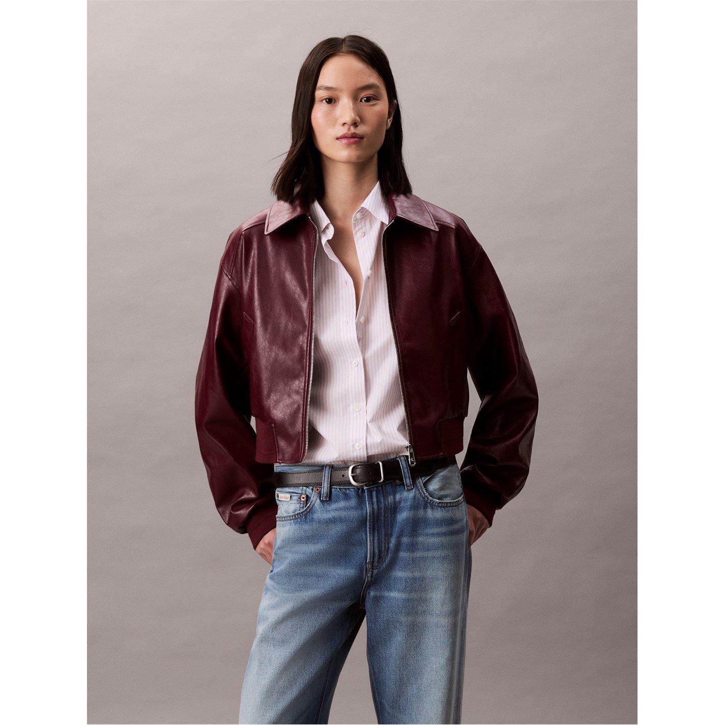 Deep Rouge - Calvin Klein Jeans - Women's Cropped Faux Leather Jacket - 4