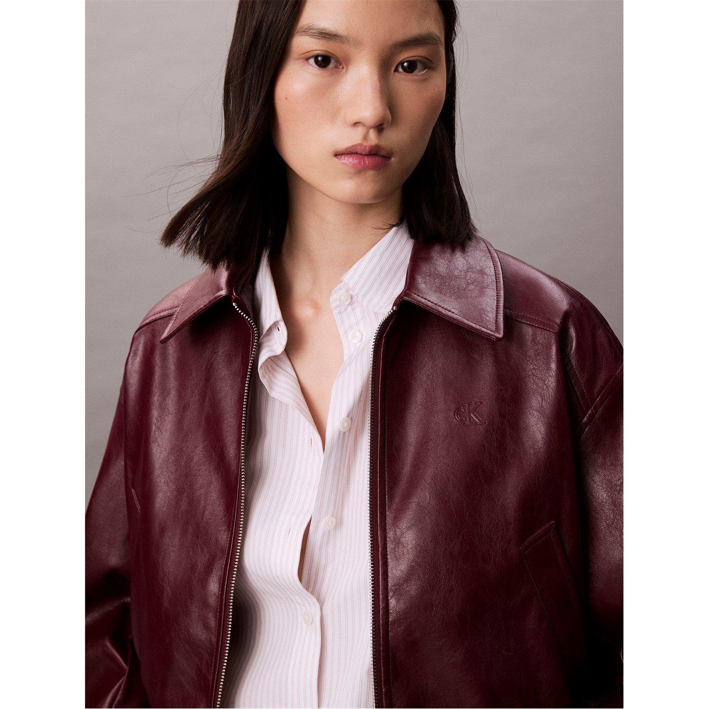 Deep Rouge - Calvin Klein Jeans - Women's Cropped Faux Leather Jacket - 6