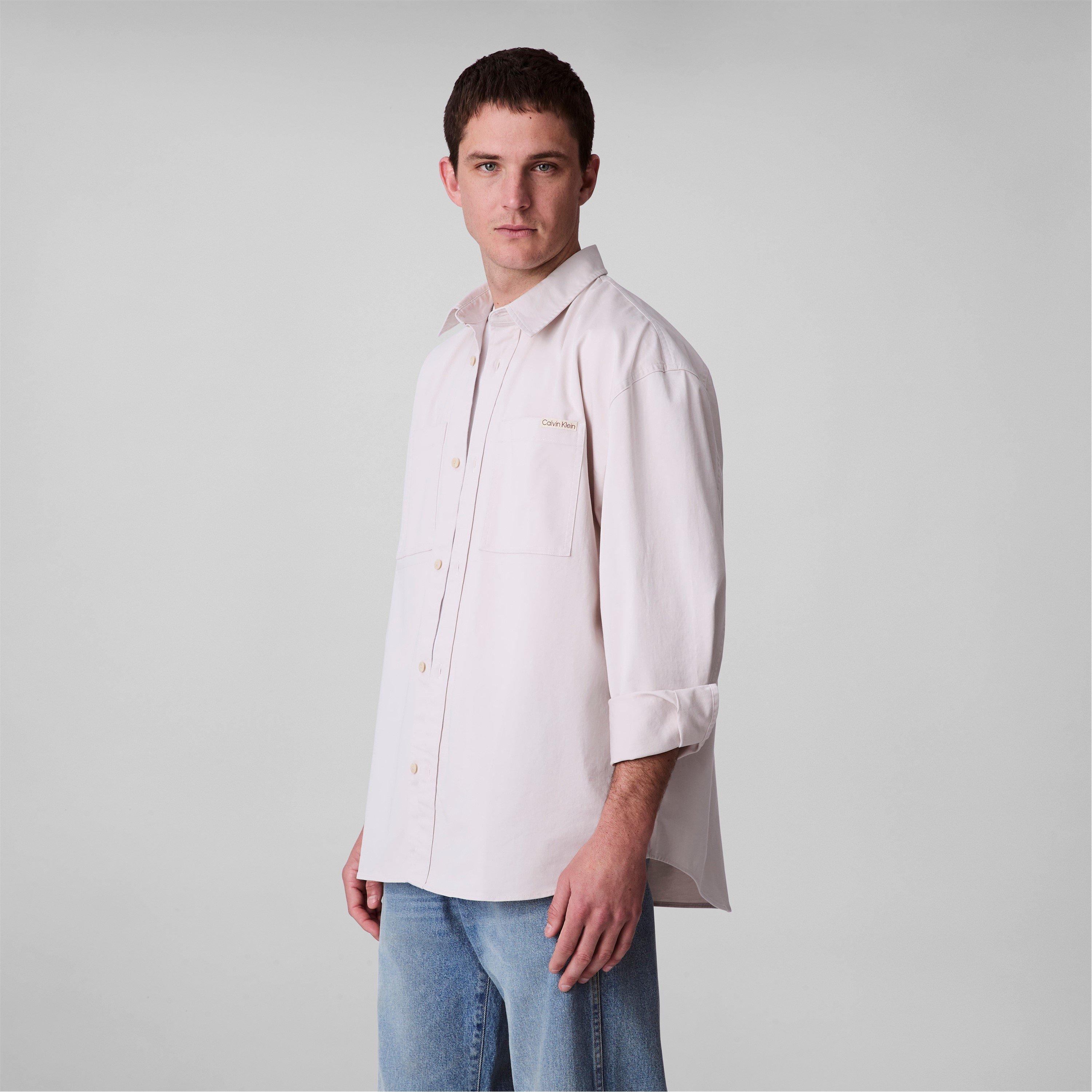 Gesso - Calvin Klein Jeans - Men's Relaxed Chambray Cotton Long Sleeve Oversized Fit Overshirt - 4