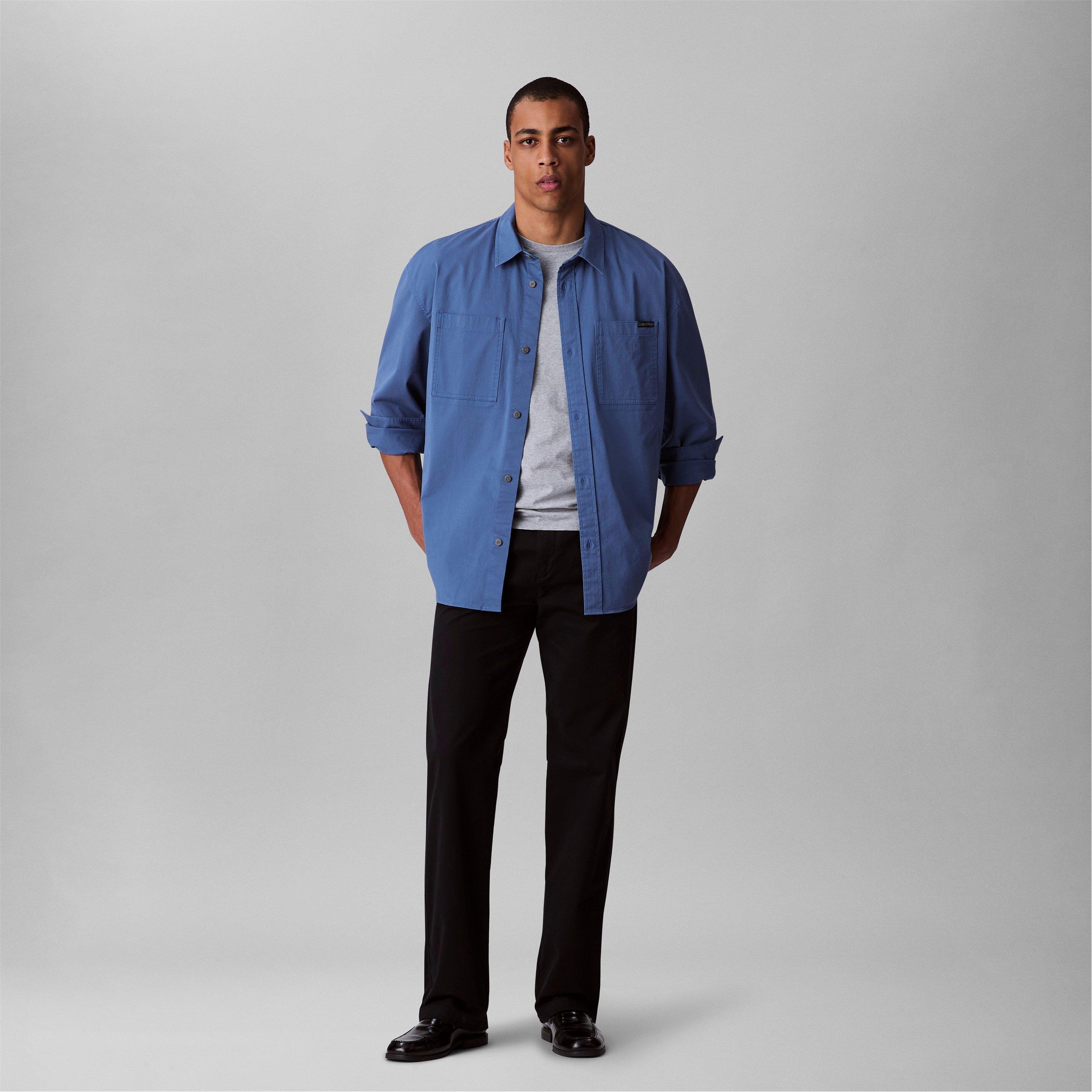 Calvin Klein Jeans Men's Relaxed Chambray Cotton Long Sleeve Oversized Fit Overshirt - Bluefin - S