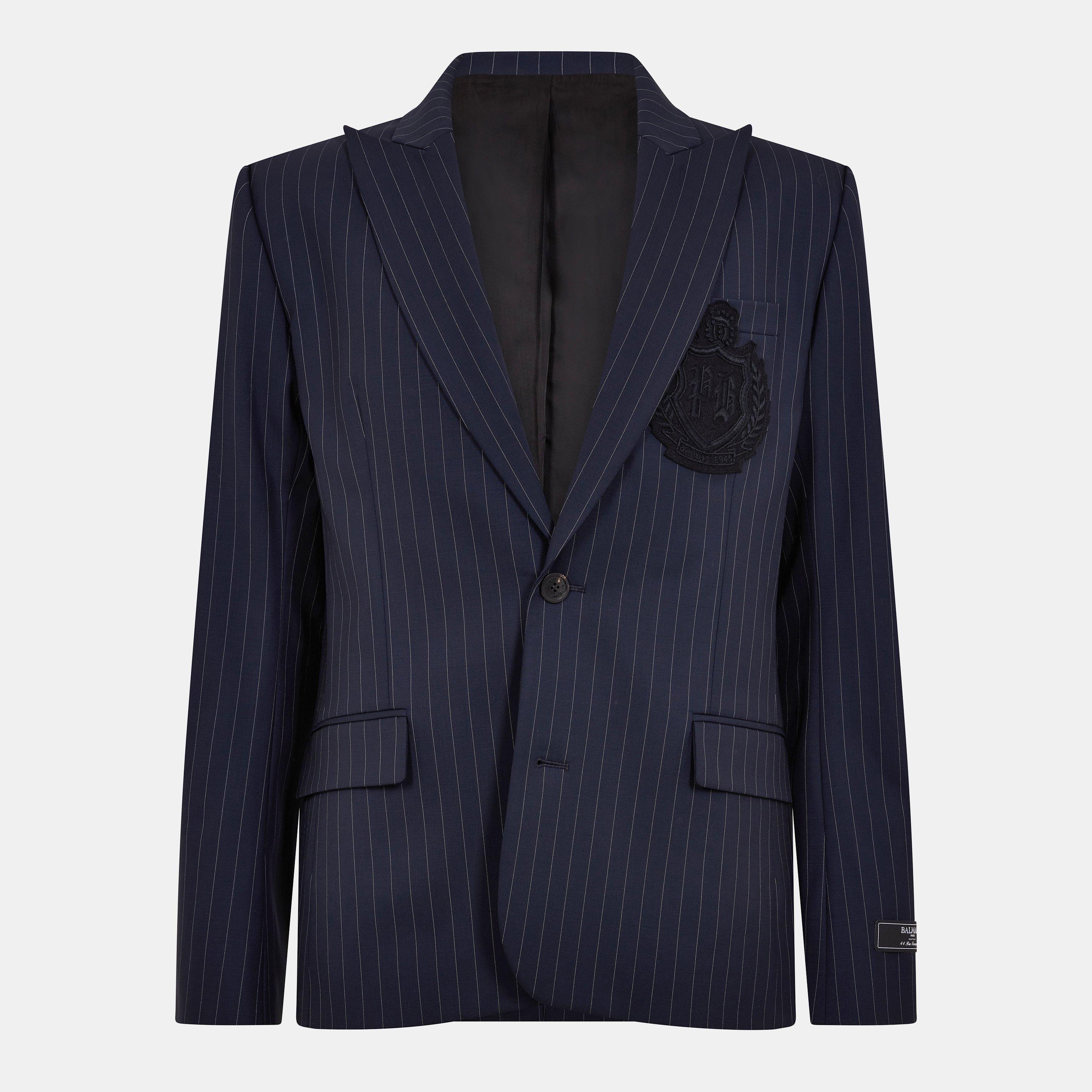 Blue/White - Balmain - Men's Tailored Structured Blazer - 1