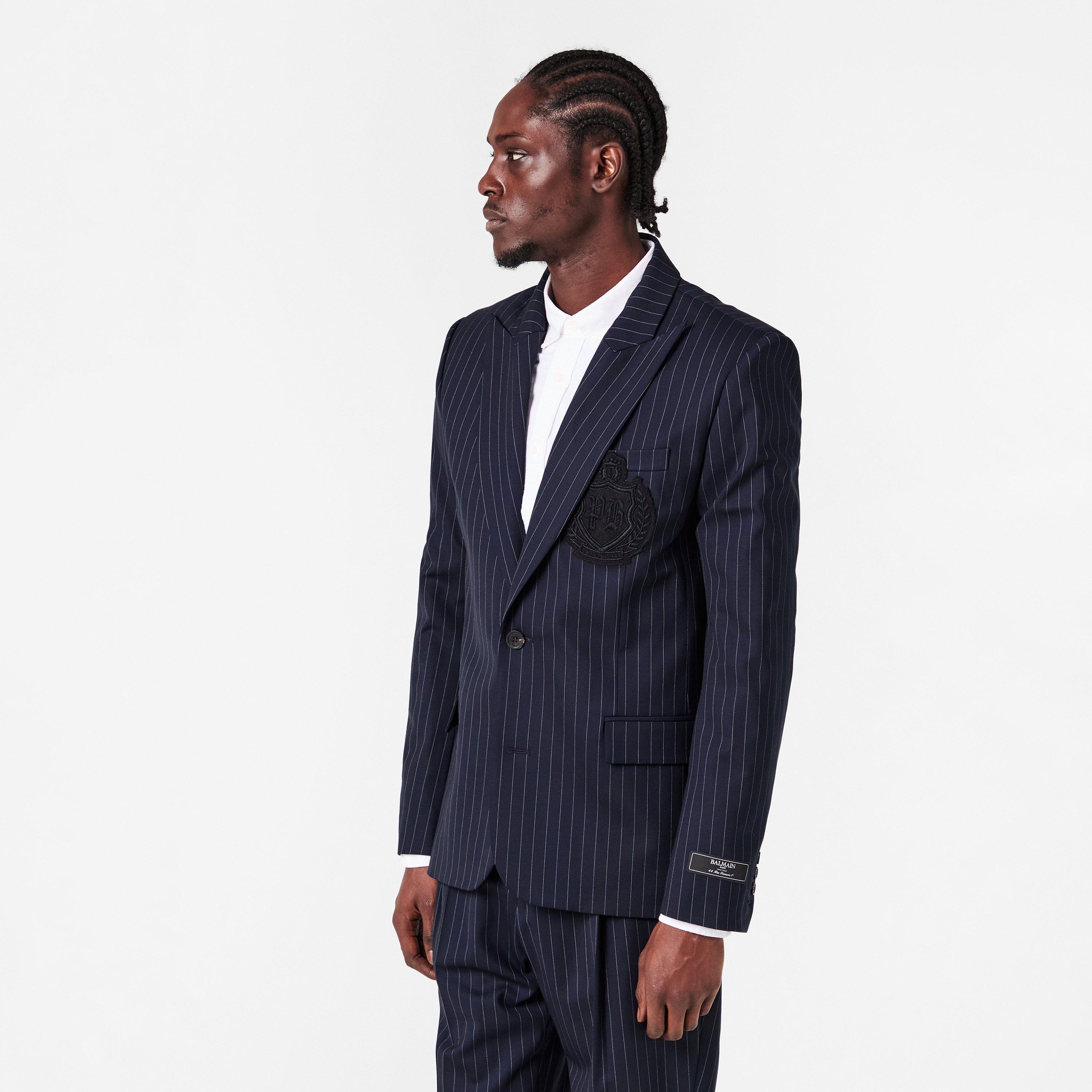 Blue/White - Balmain - Men's  Tailored Wool Blazer - 3