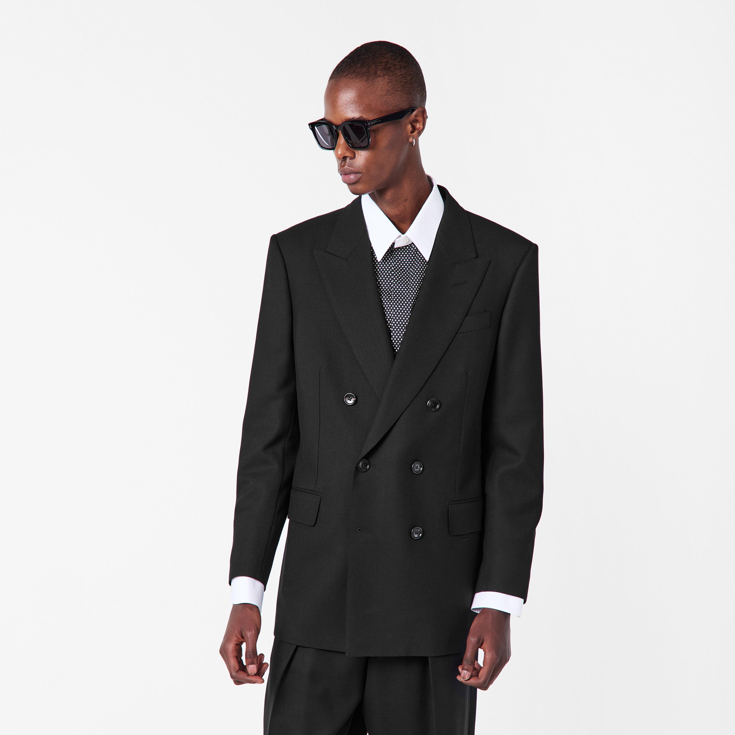 Black - Tom Ford - Men's  Twill Double Breasted Peak Lapel Blazer - 3