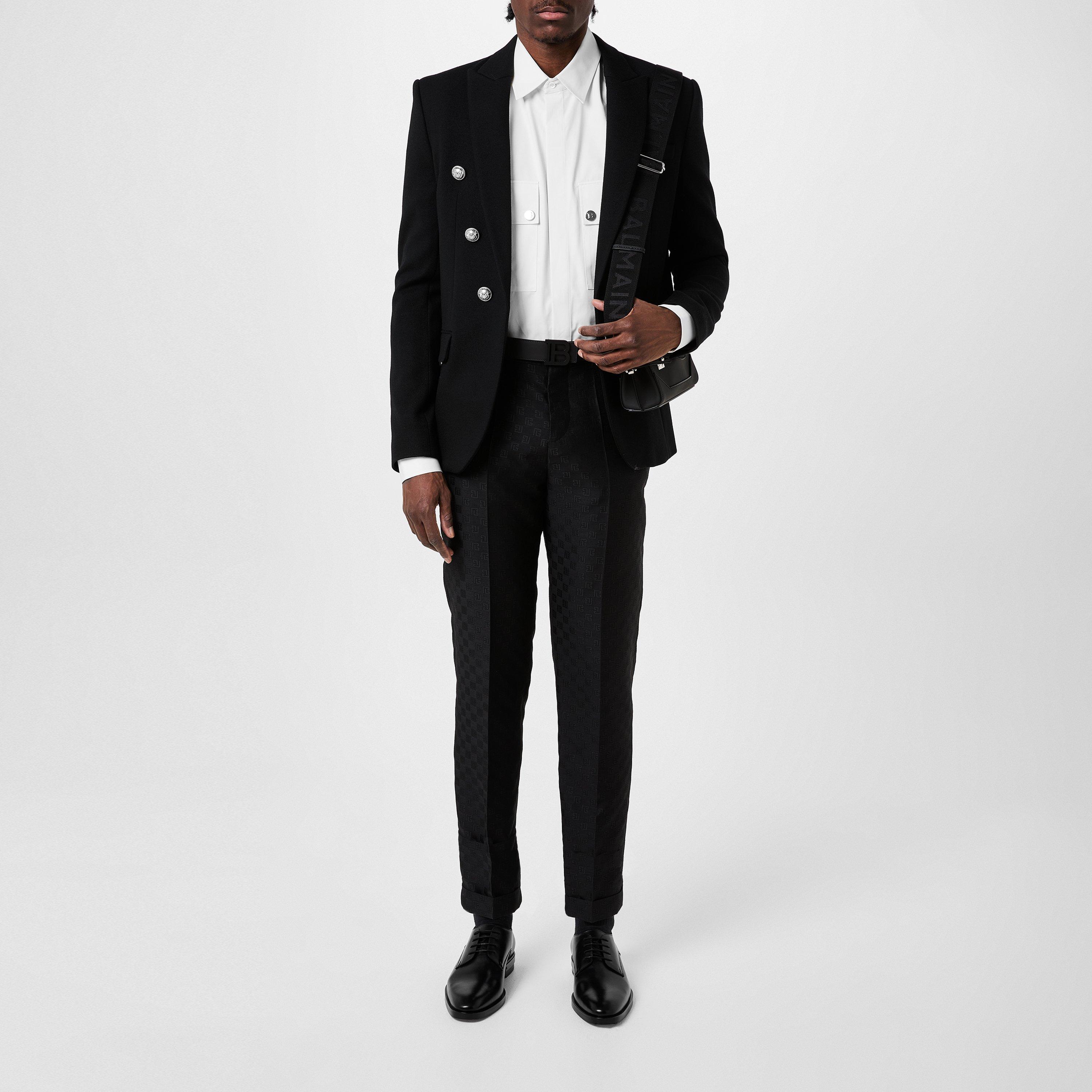 Noir 0PA - Balmain - Men's Button Notch Collar Cotton Long Sleeve Blazer - 4
