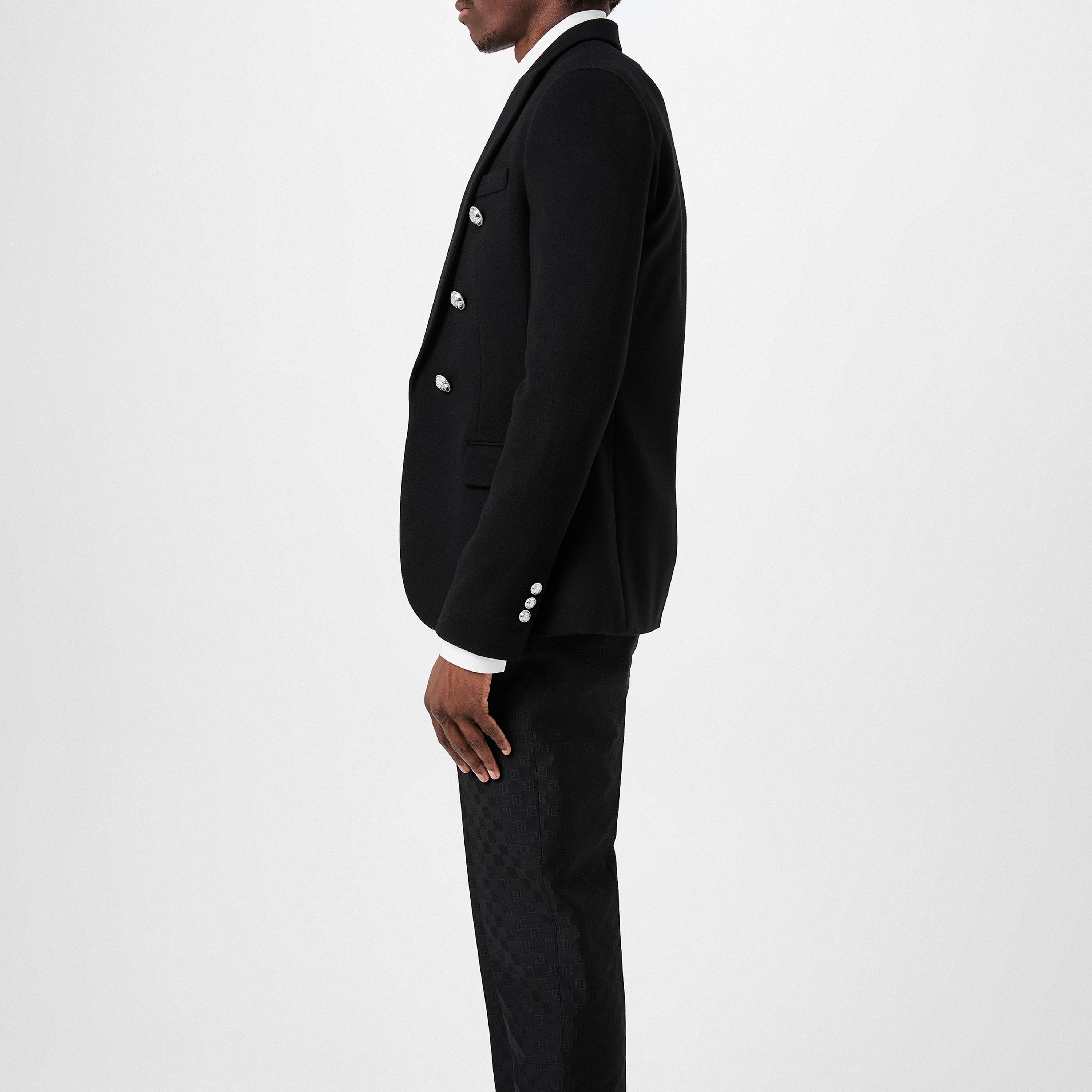 Noir 0PA - Balmain - Men's Button Notch Collar Cotton Long Sleeve Blazer - 5