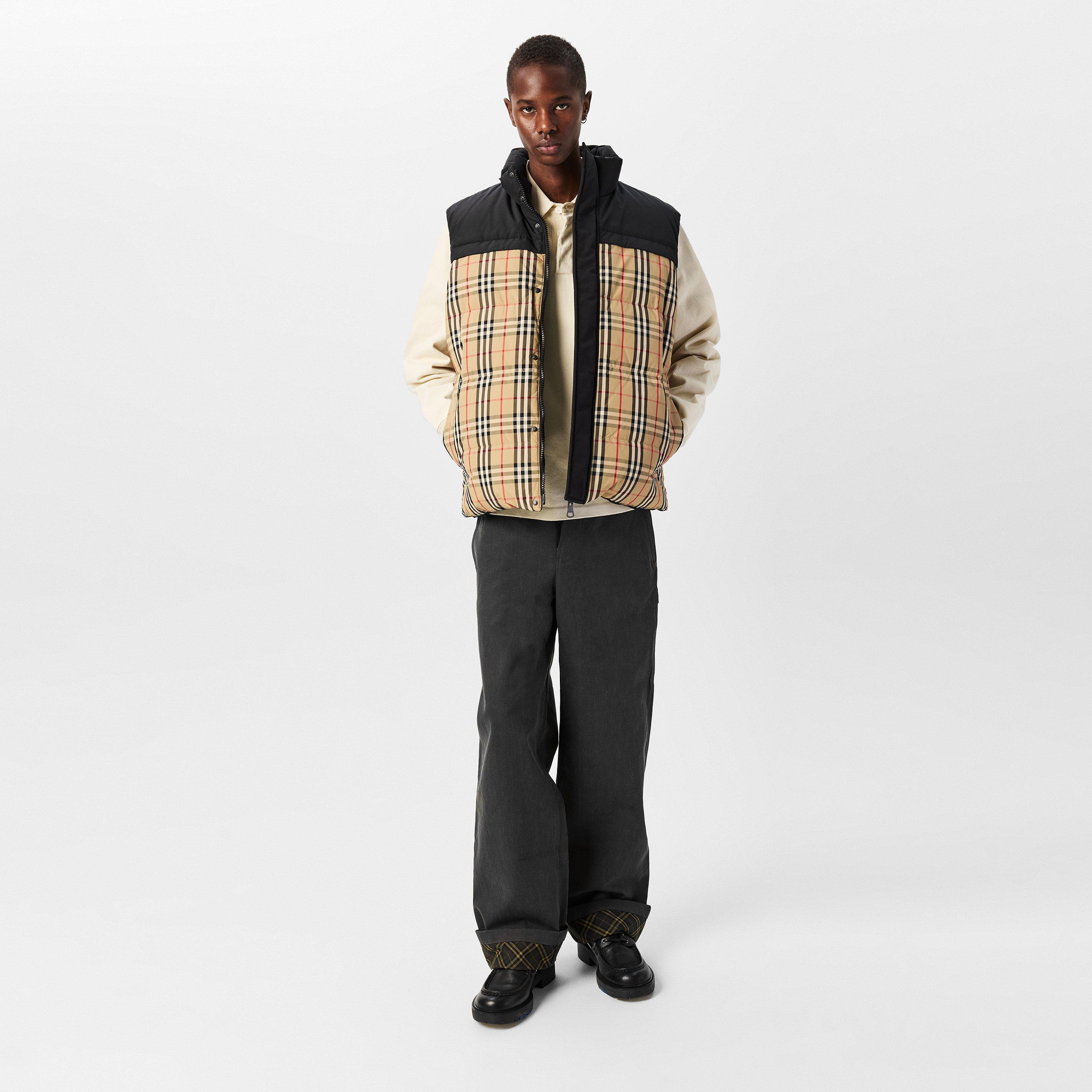 Beige - Burberry - Men's Reversible Check Puffer Goose Down Gilet - 6