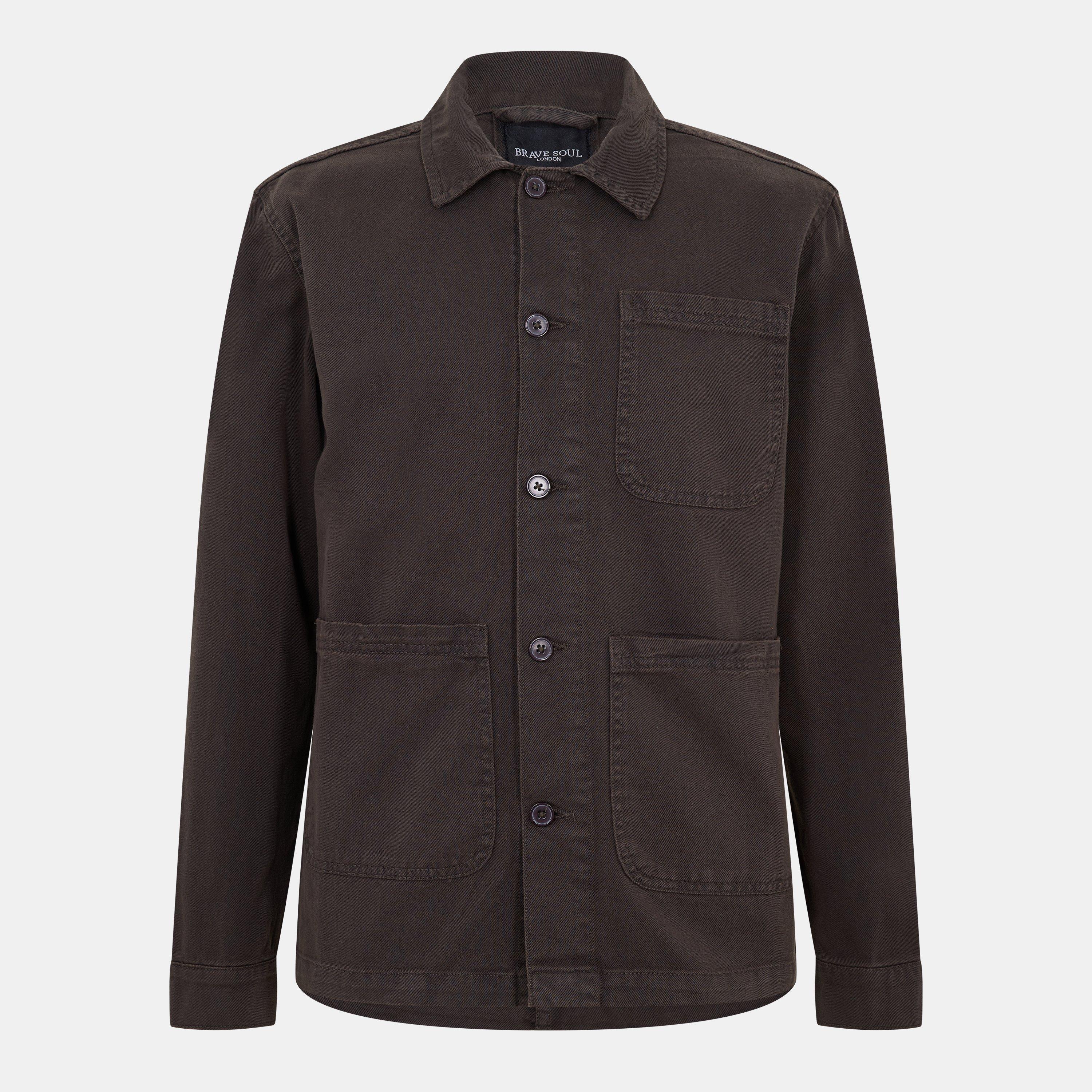 Charcoal - Brave Soul - Men's Twill Cotton Long Sleeve Overshirt - 1