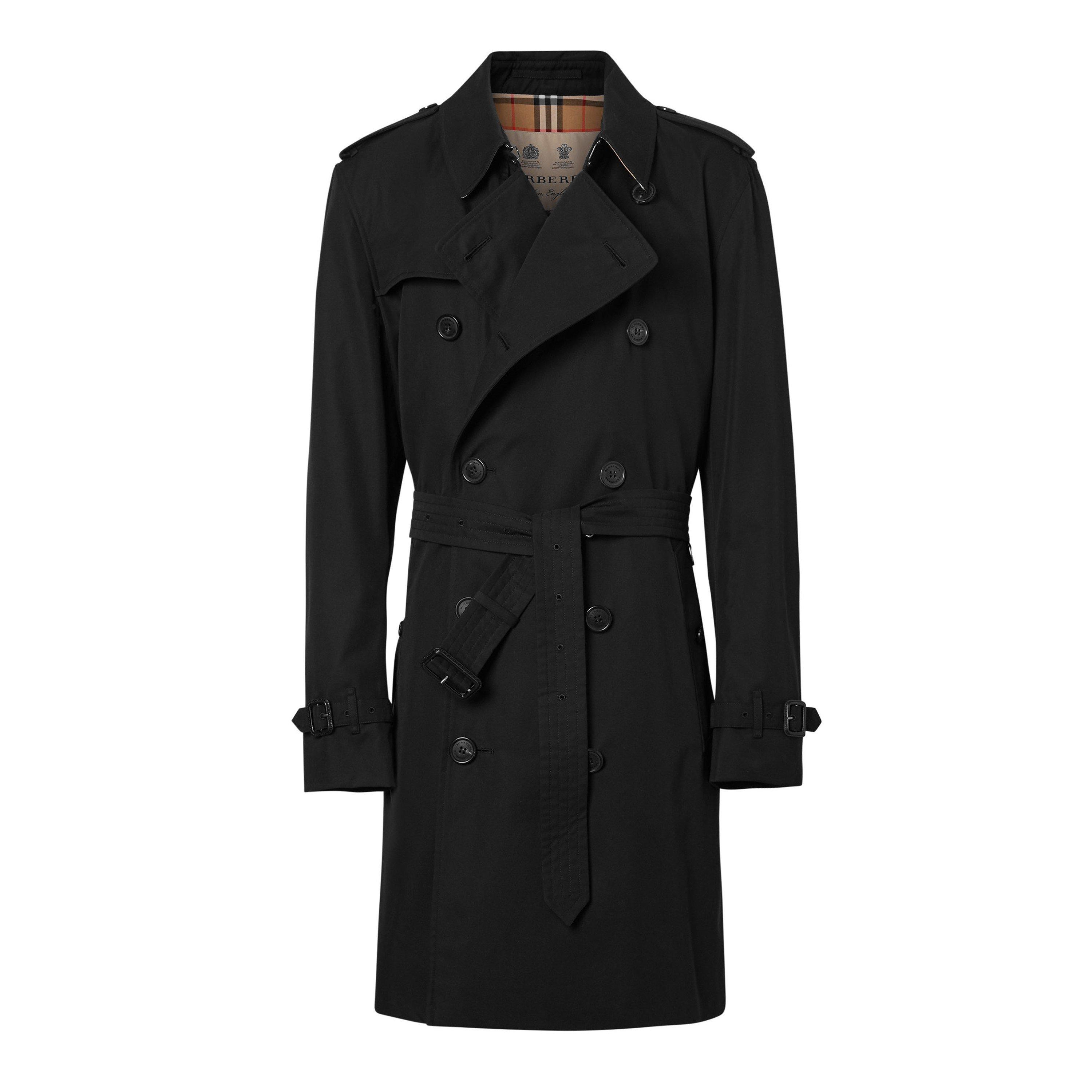 Black A1189 - Burberry - Men's Kensington Cotton Water Resistant Long Sleeve Trench Coat - 1