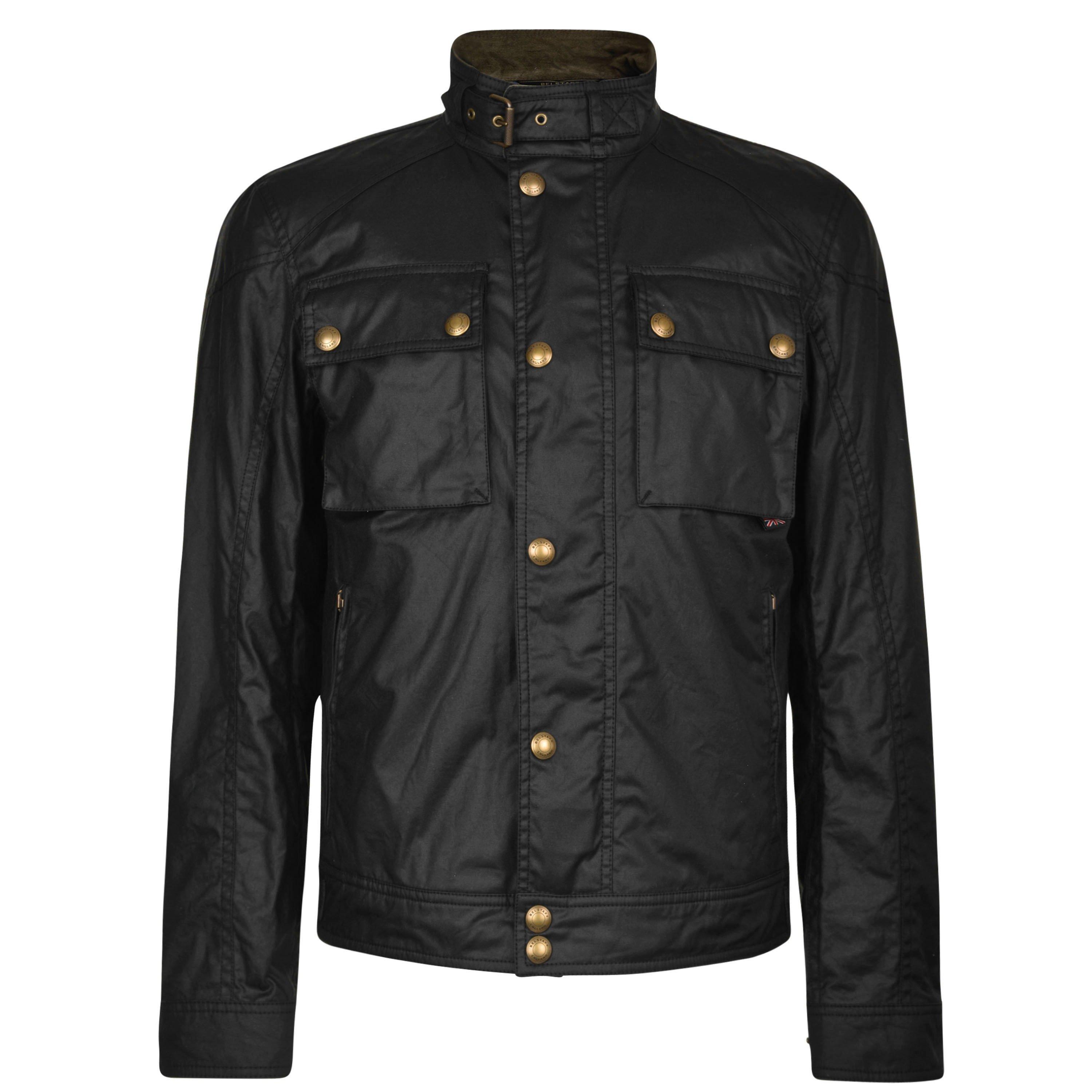 Black - Belstaff - Men's Racemaster Waxed Cotton Long Sleeve Funnel Neck Wax Jacket - 1