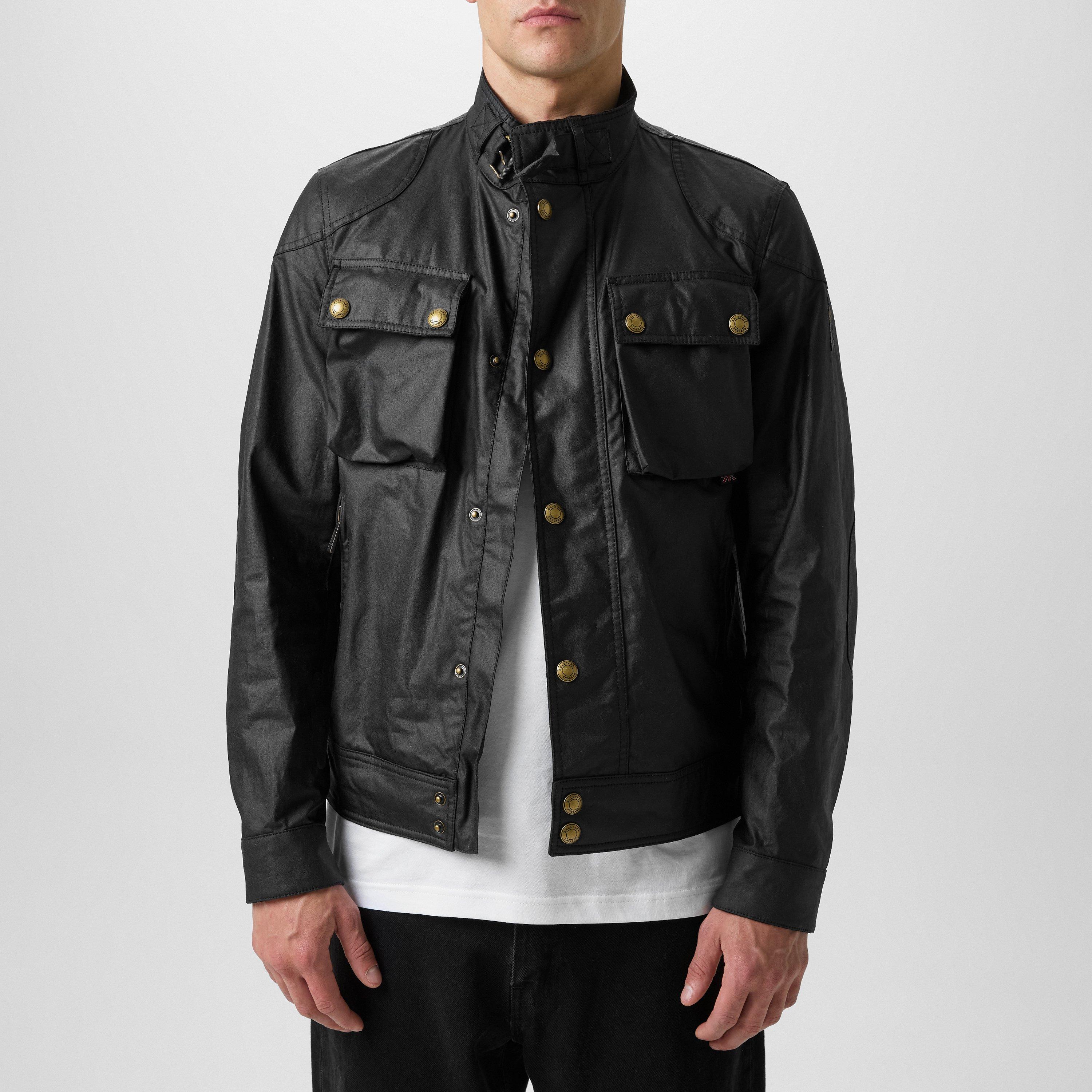 Black - Belstaff - Men's Racemaster Waxed Cotton Long Sleeve Funnel Neck Wax Jacket - 3