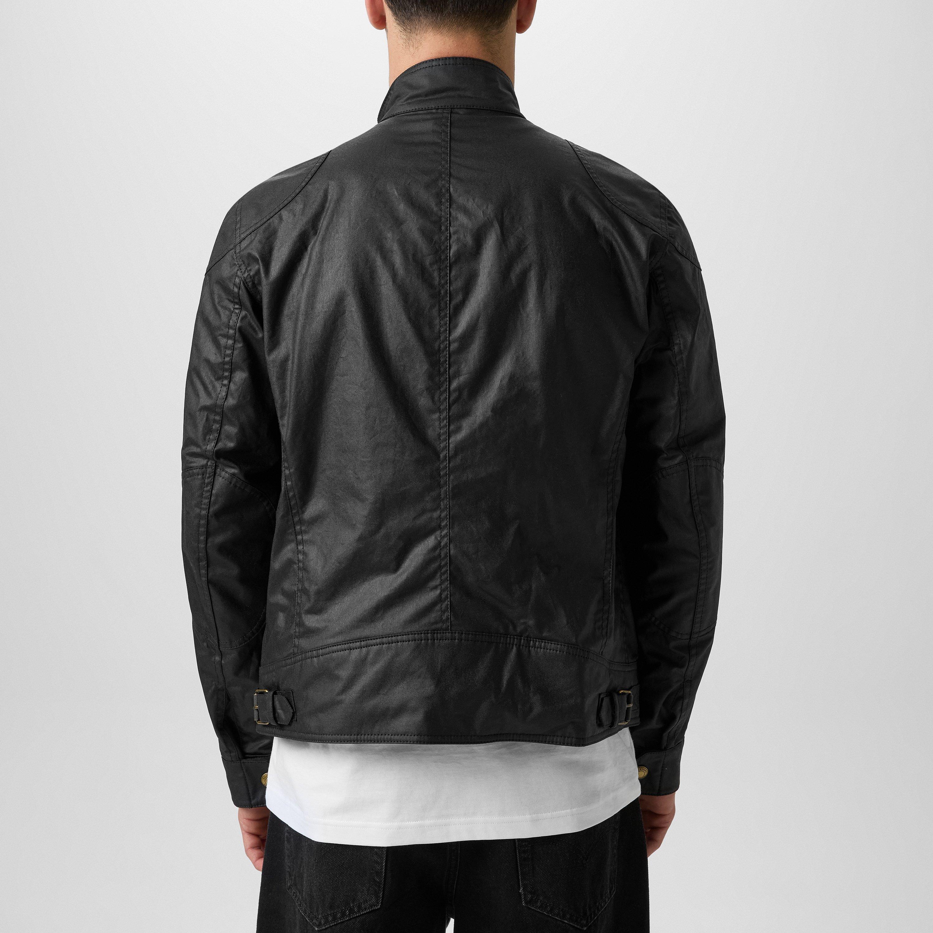 Black - Belstaff - Men's Racemaster Waxed Cotton Long Sleeve Funnel Neck Wax Jacket - 4