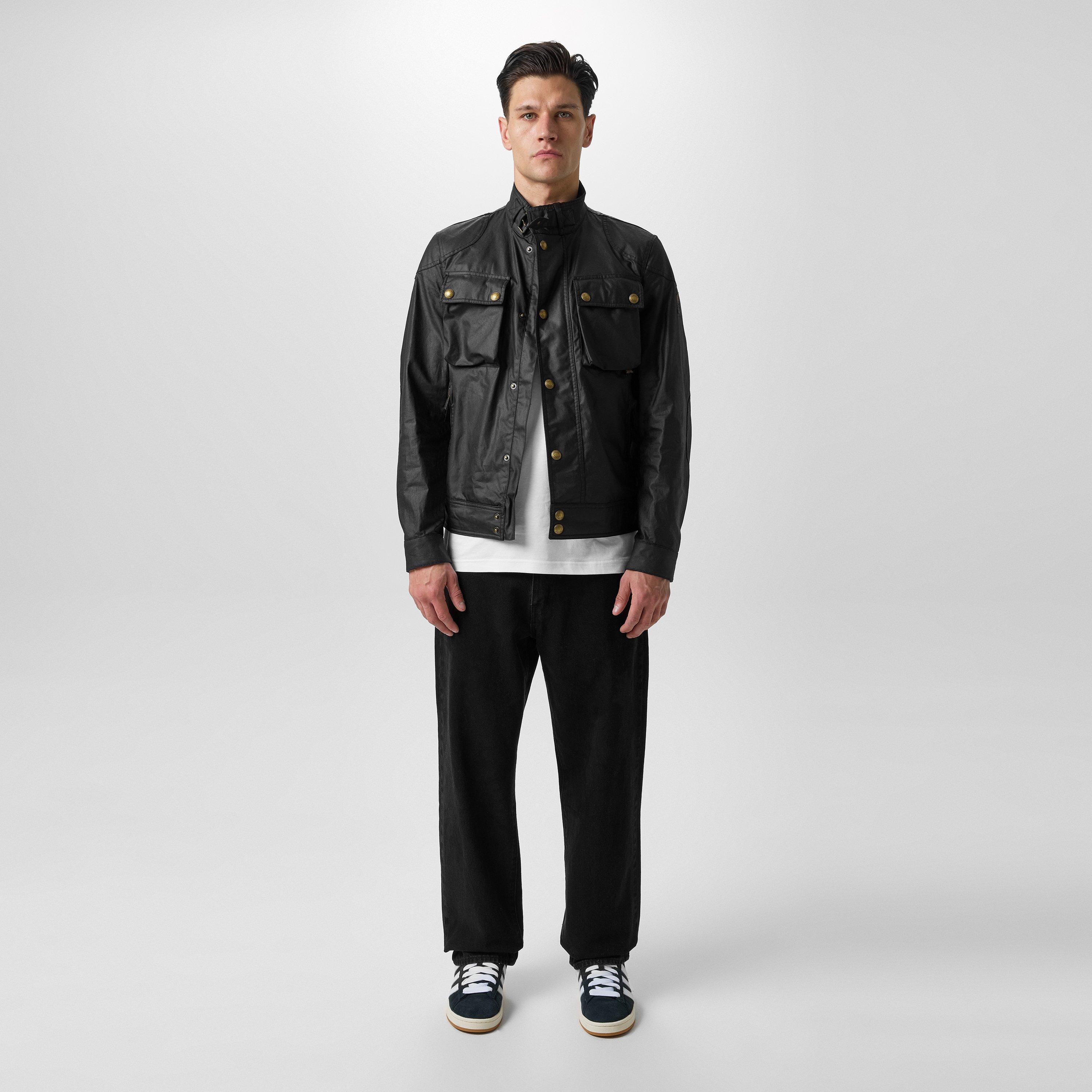 Black - Belstaff - Men's Racemaster Waxed Cotton Long Sleeve Funnel Neck Wax Jacket - 6