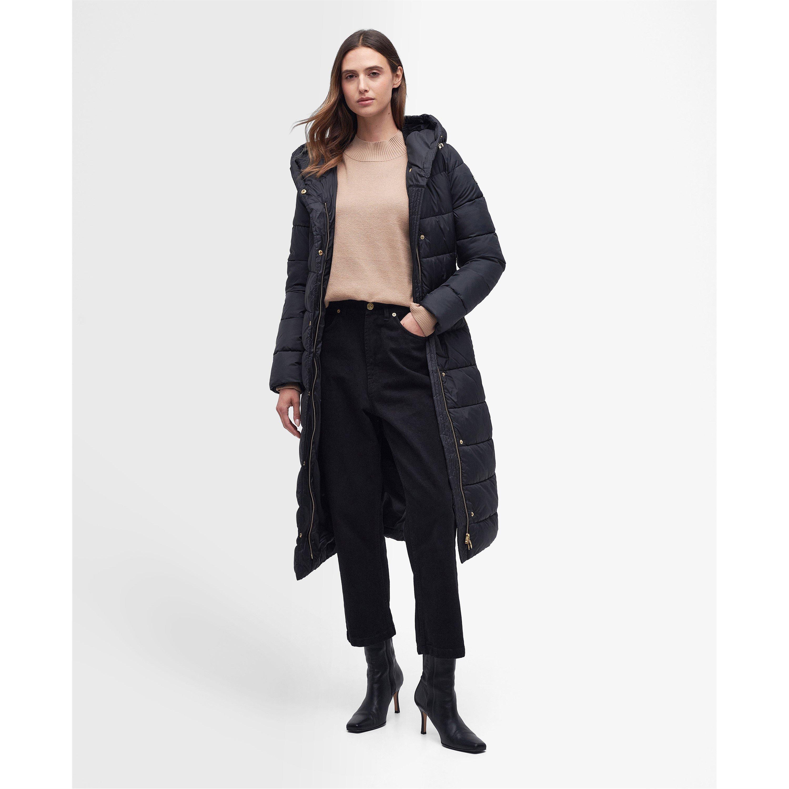 Black - Barbour International - Women's Track Line Hooded Long Sleeve Long Puffer Jacket - 3