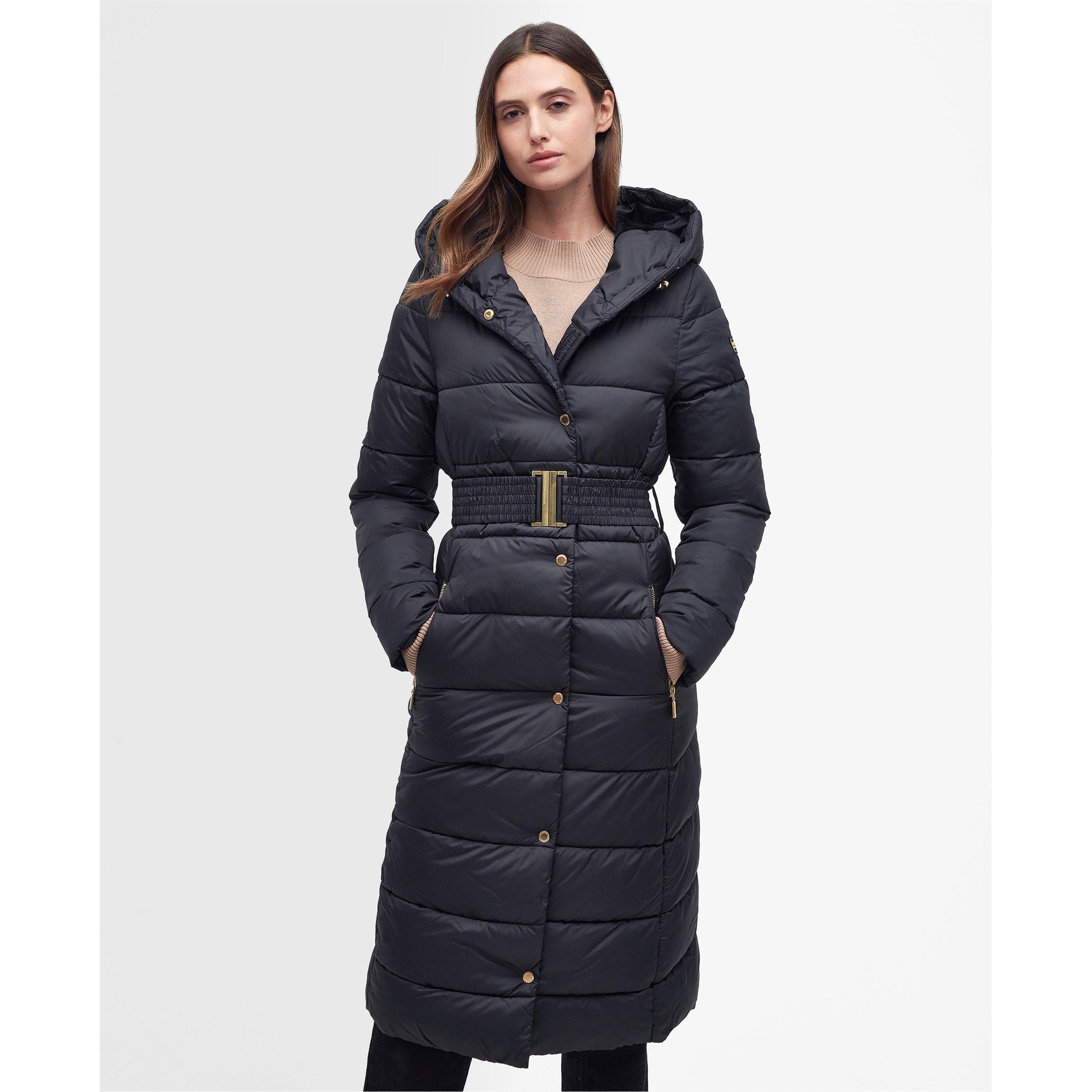 Black - Barbour International - Women's Track Line Hooded Long Sleeve Long Puffer Jacket - 7