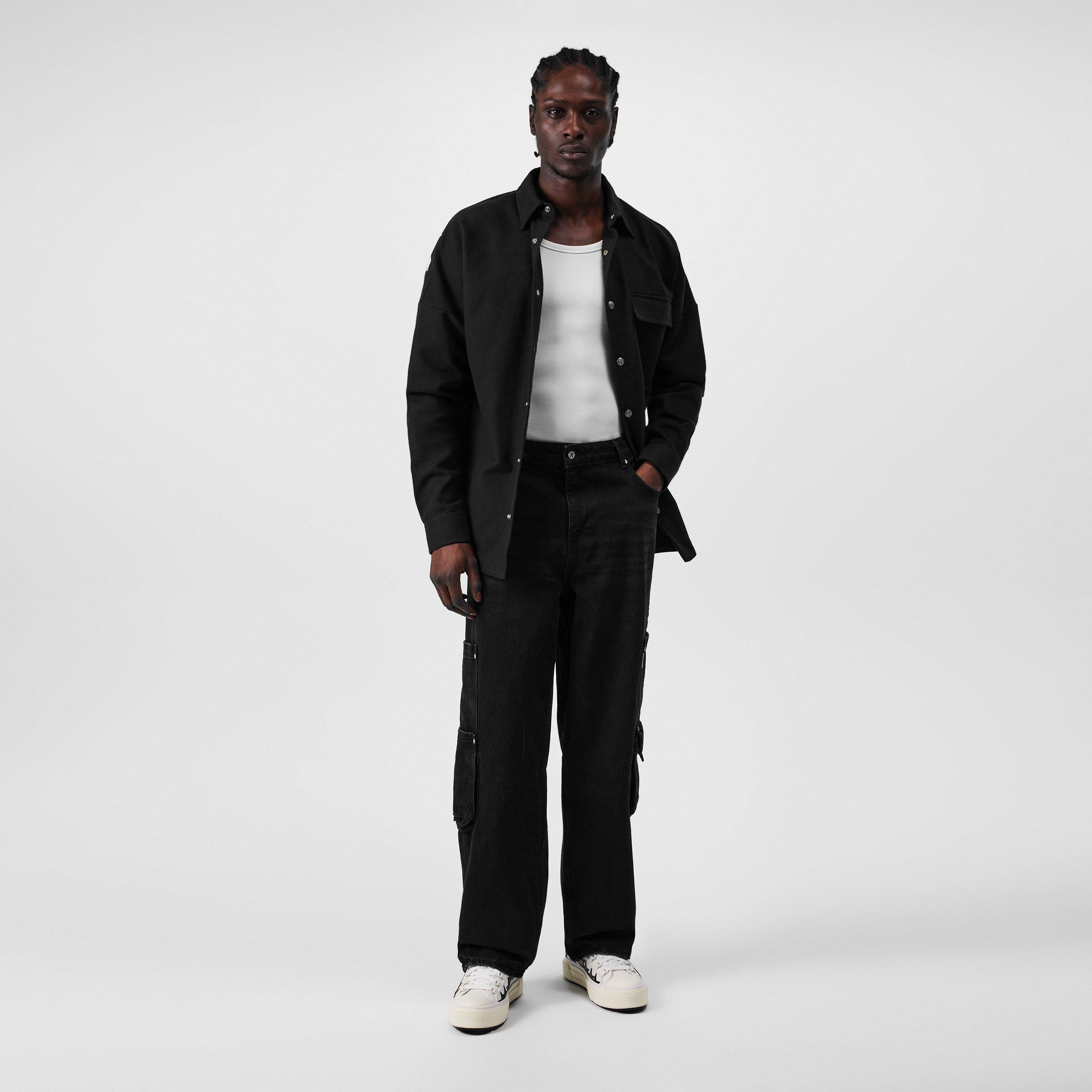 Black - Palm Angels - Men's Classic Logo Cotton Long Sleeve Oversized Fit Overshirt - 6