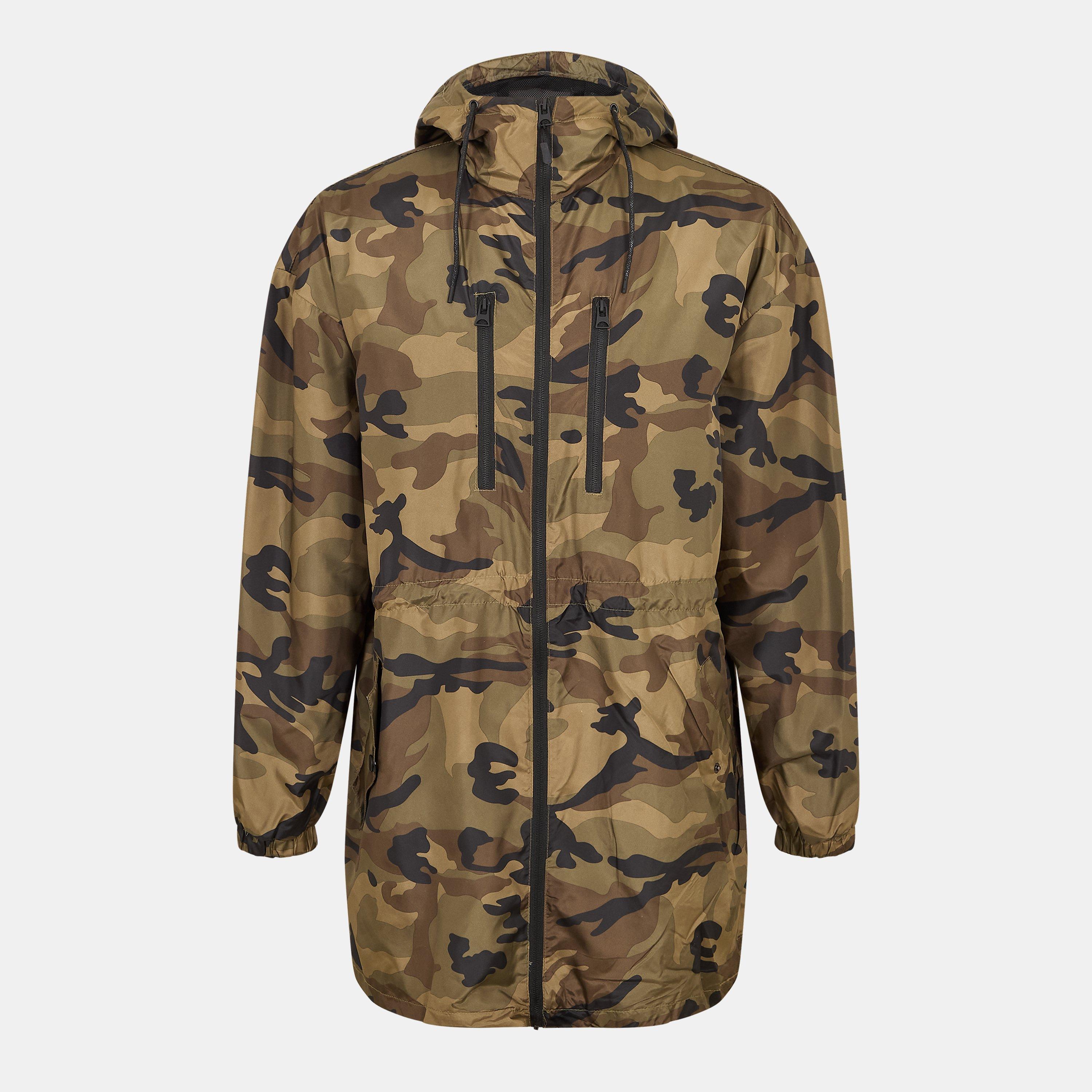 Khaki Print - Brave Soul - Mens Lightweight Camo Print Oversized Parka - 1
