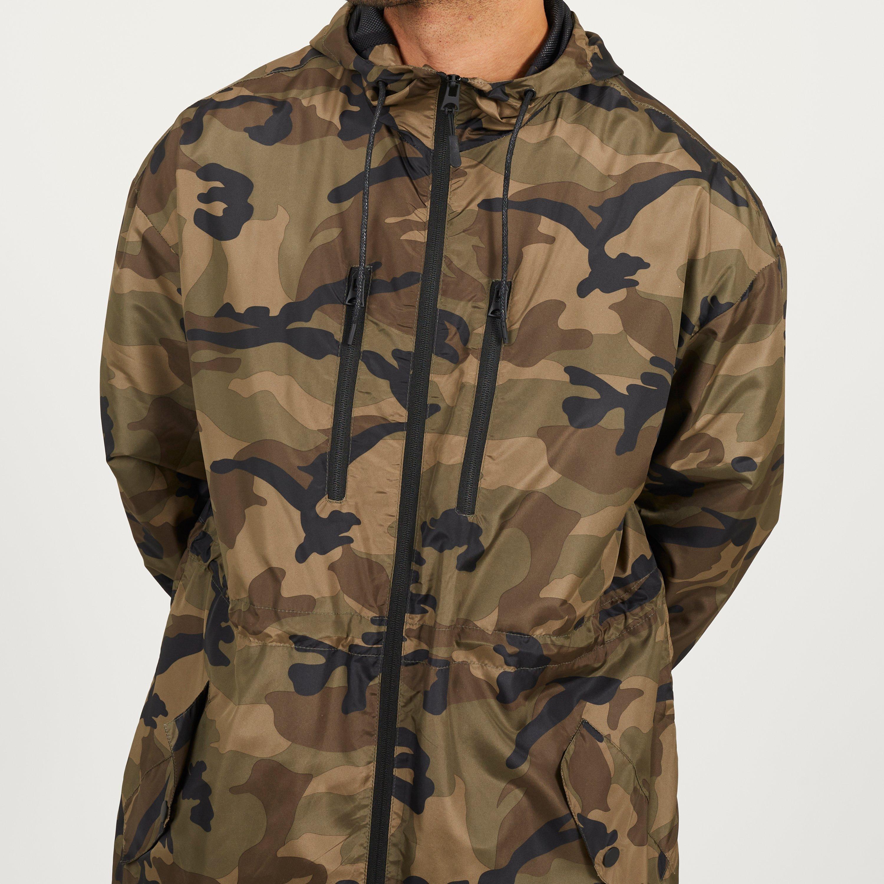 Khaki Print - Brave Soul - Lightweight Camo Print Water Resistant Oversized Fit Parka - 3
