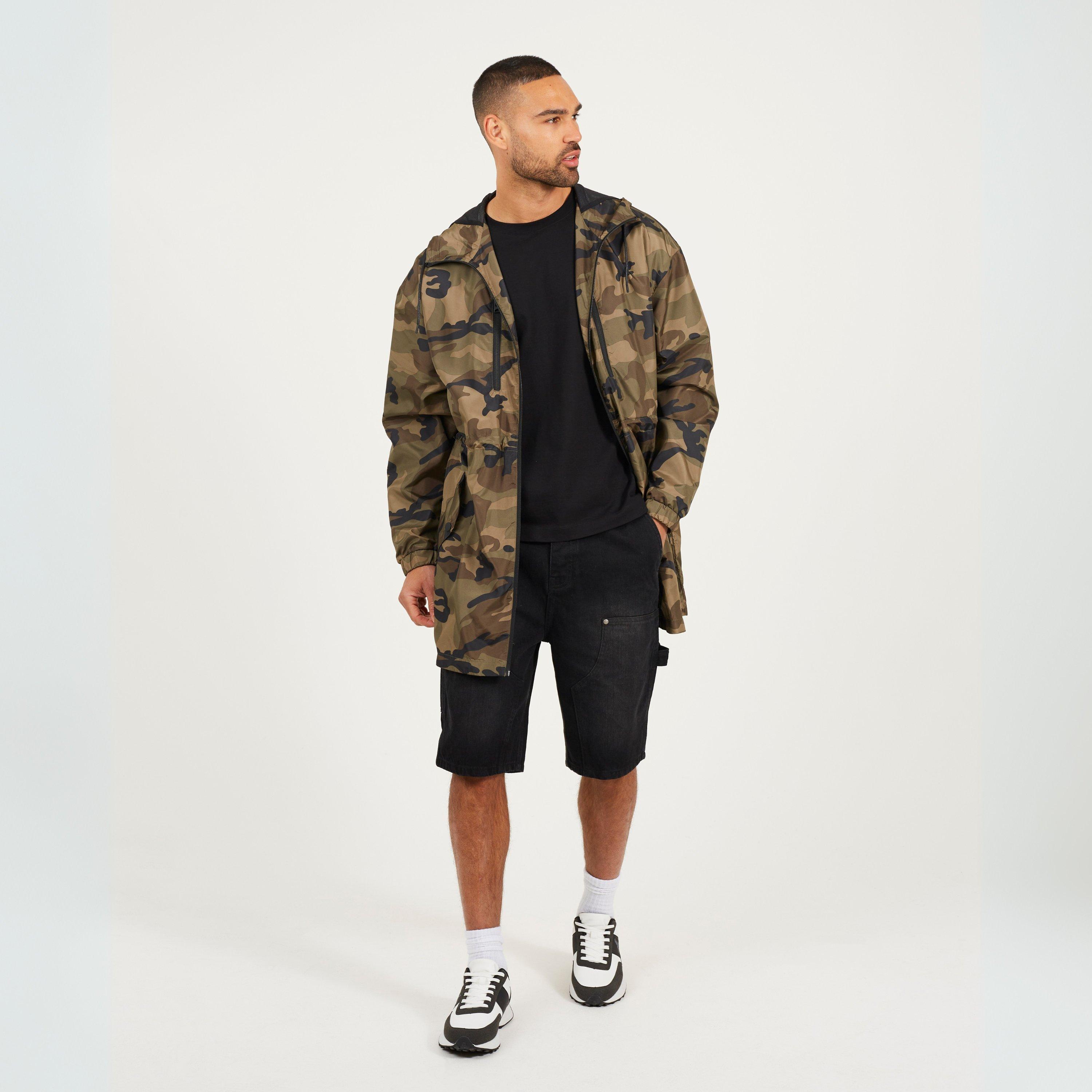 Khaki Print - Brave Soul - Lightweight Camo Print Water Resistant Oversized Fit Parka - 4