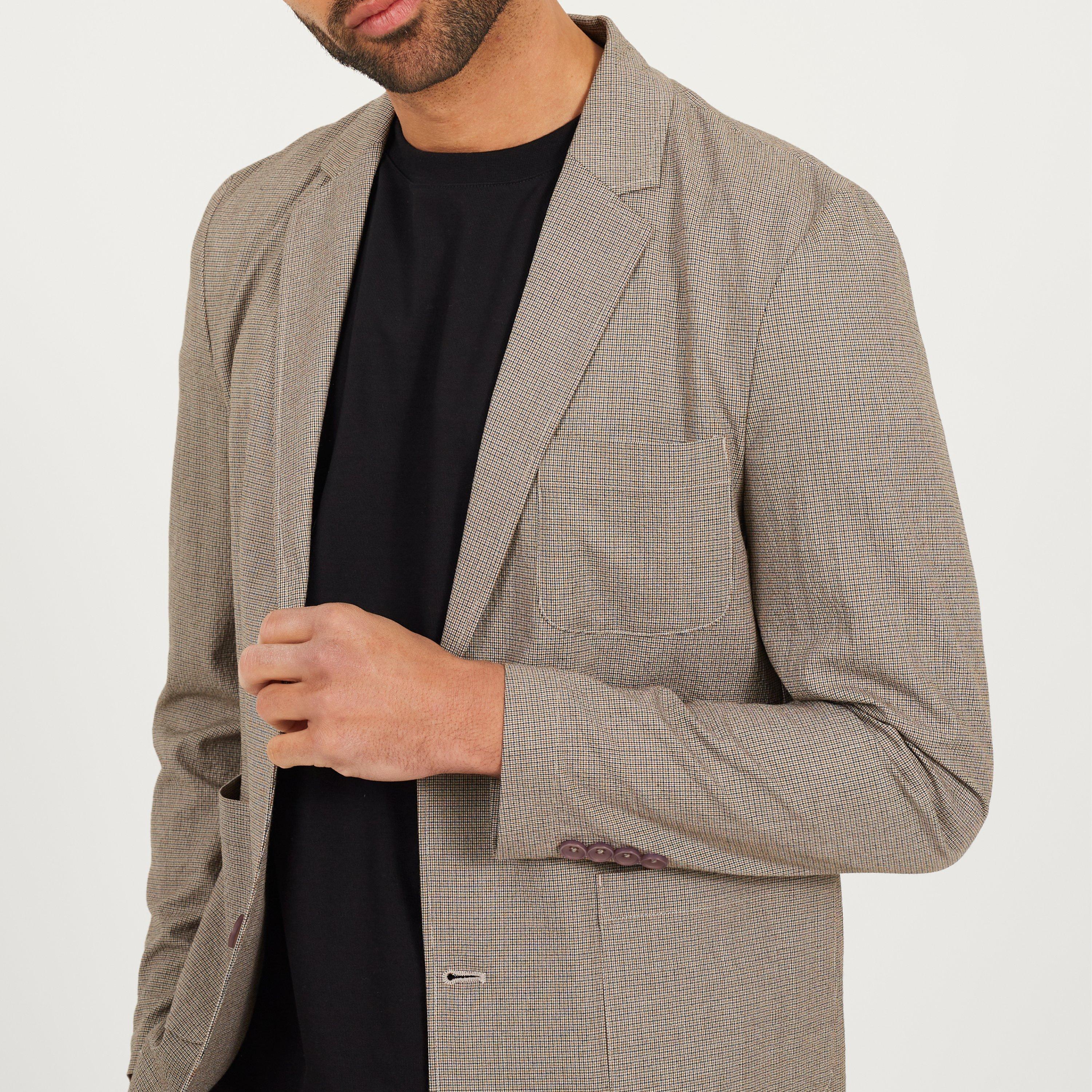 LGrey Check - Brave Soul - Mens Light Blue Chambray Blazer with Pockets - 3