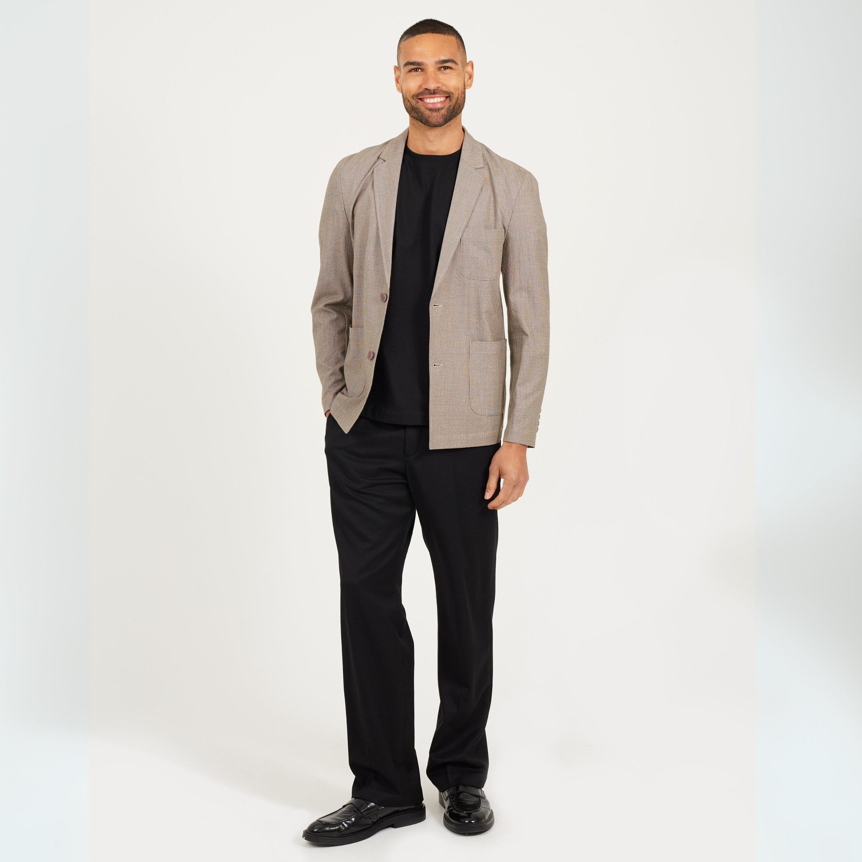 LGrey Check - Brave Soul - Mens Light Blue Chambray Blazer with Pockets - 4