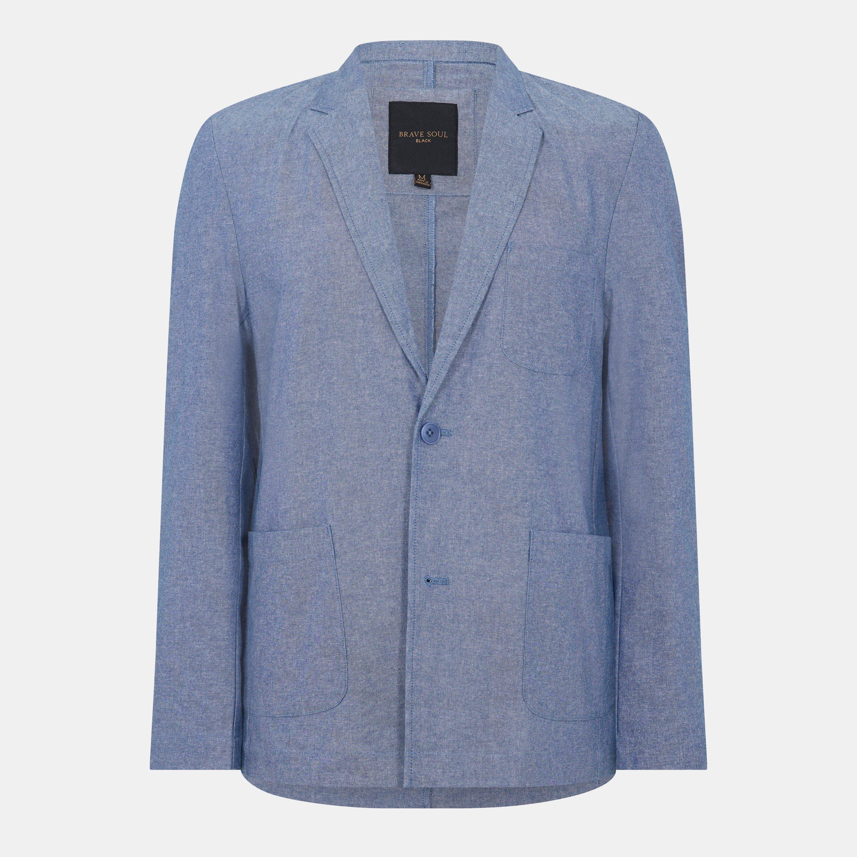 LBlue Chambray - Brave Soul - Mens Light Blue Chambray Blazer with Pockets - 1