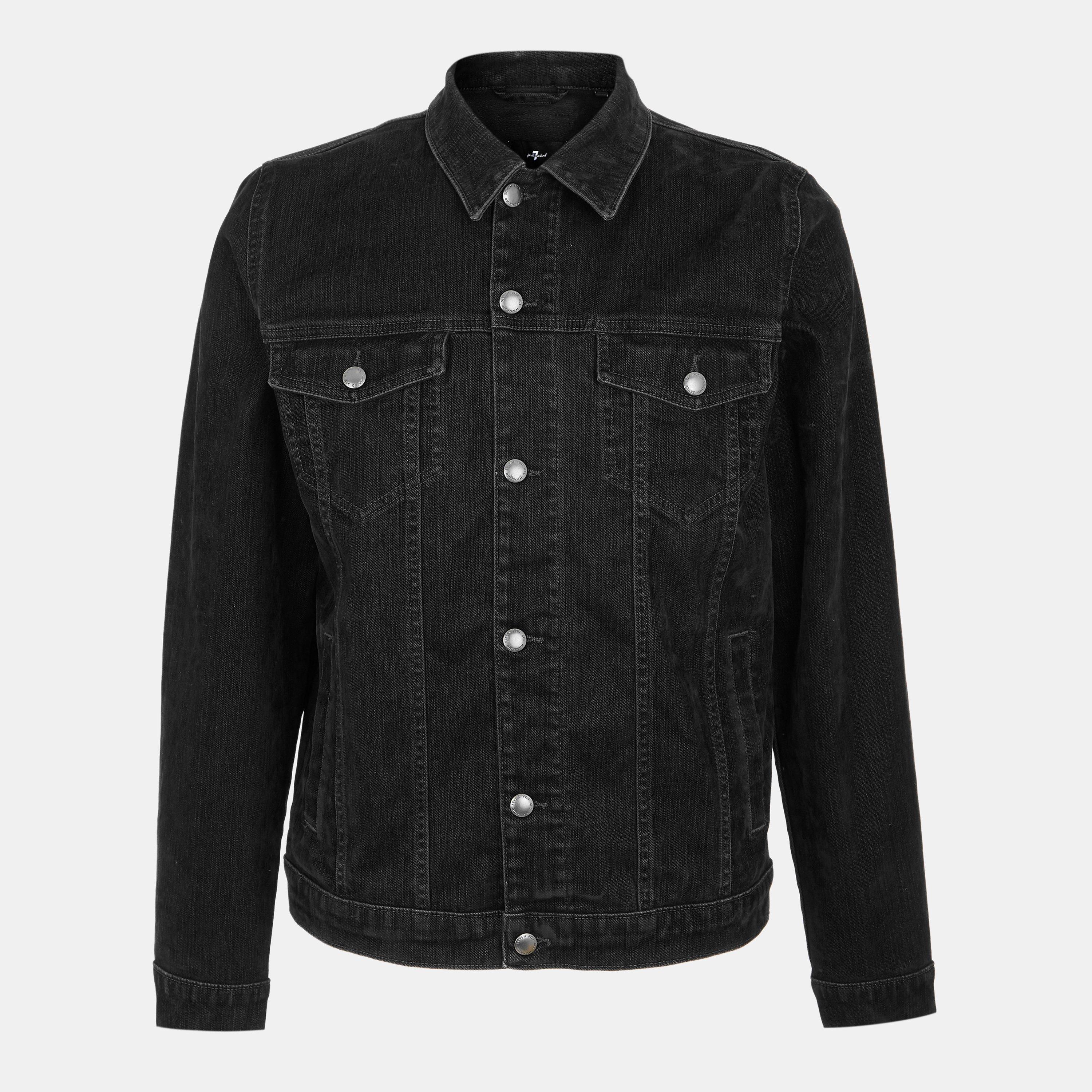 Lava Black - 7 For All Mankind - Men's Perfect Button-Through Tailored Denim Jacket - 1