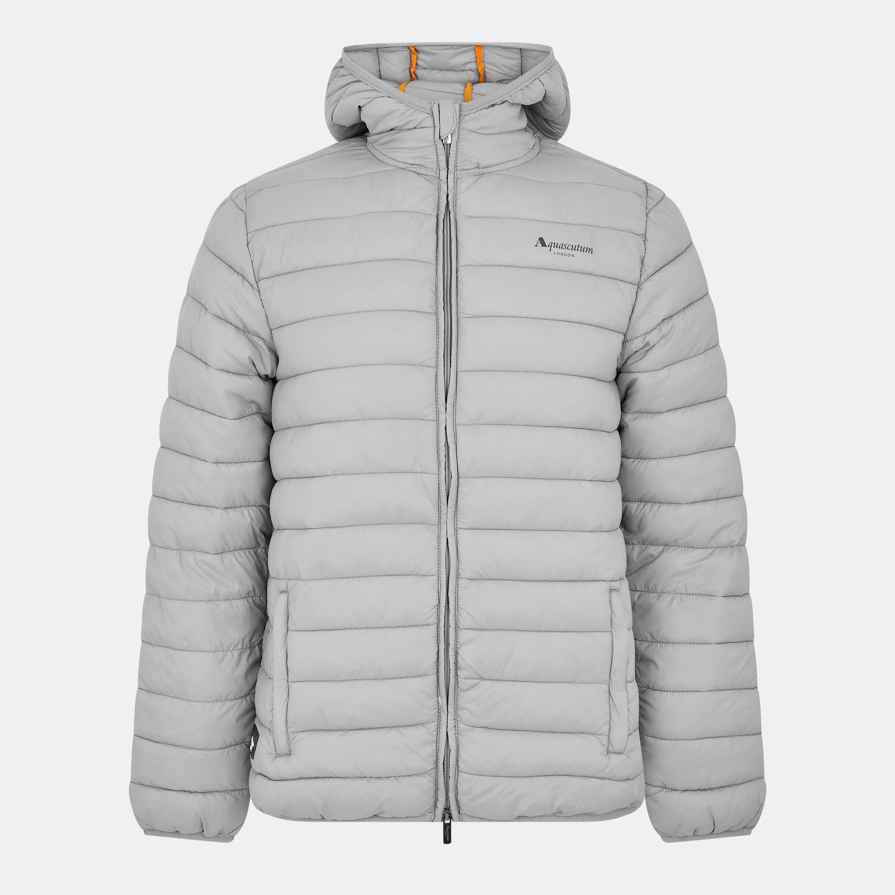 Aquascutum Men's Hooded Hip Length Long Sleeve Medium Puffer Jacket - Grey - Medium