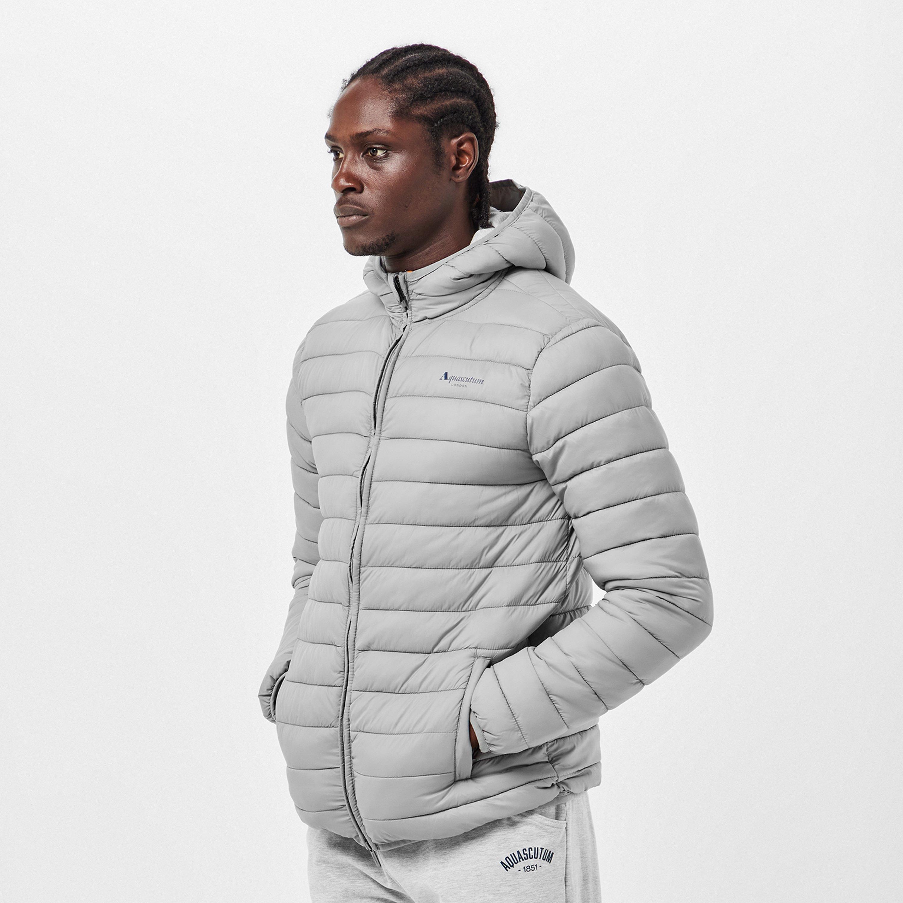 Grigio - Aquascutum - Men's  Hooded Hip Length Long Sleeve Medium Puffer Jacket - 3