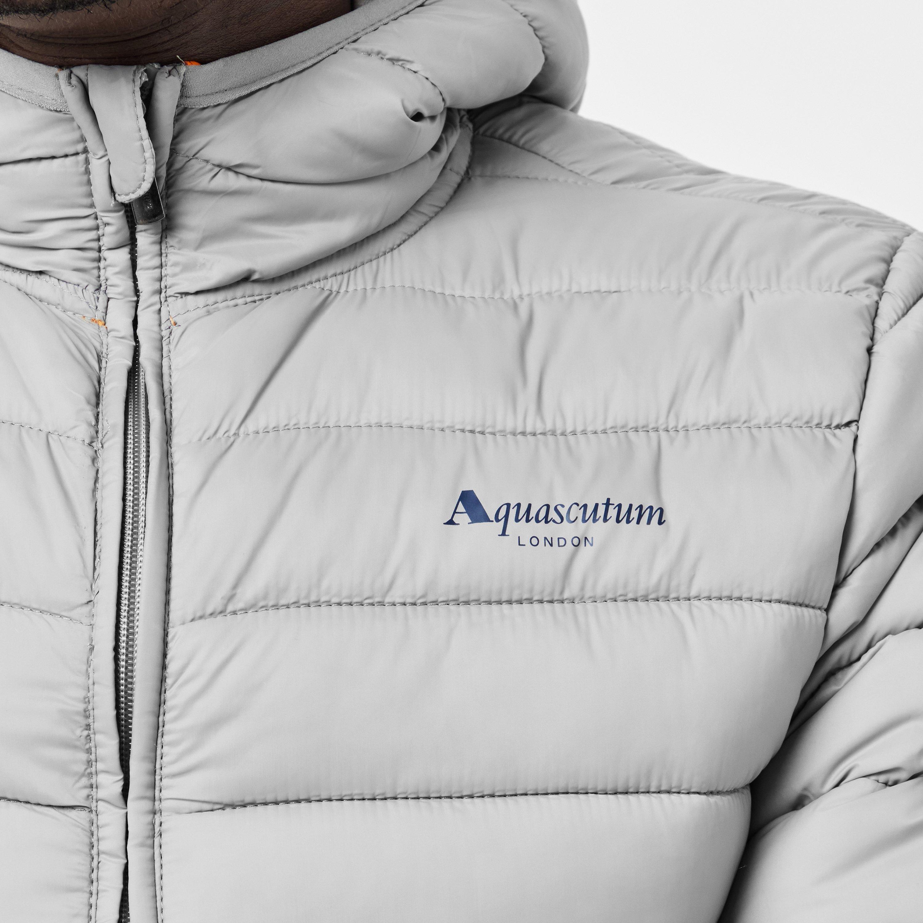 Grigio - Aquascutum - Men's  Hooded Hip Length Long Sleeve Medium Puffer Jacket - 5